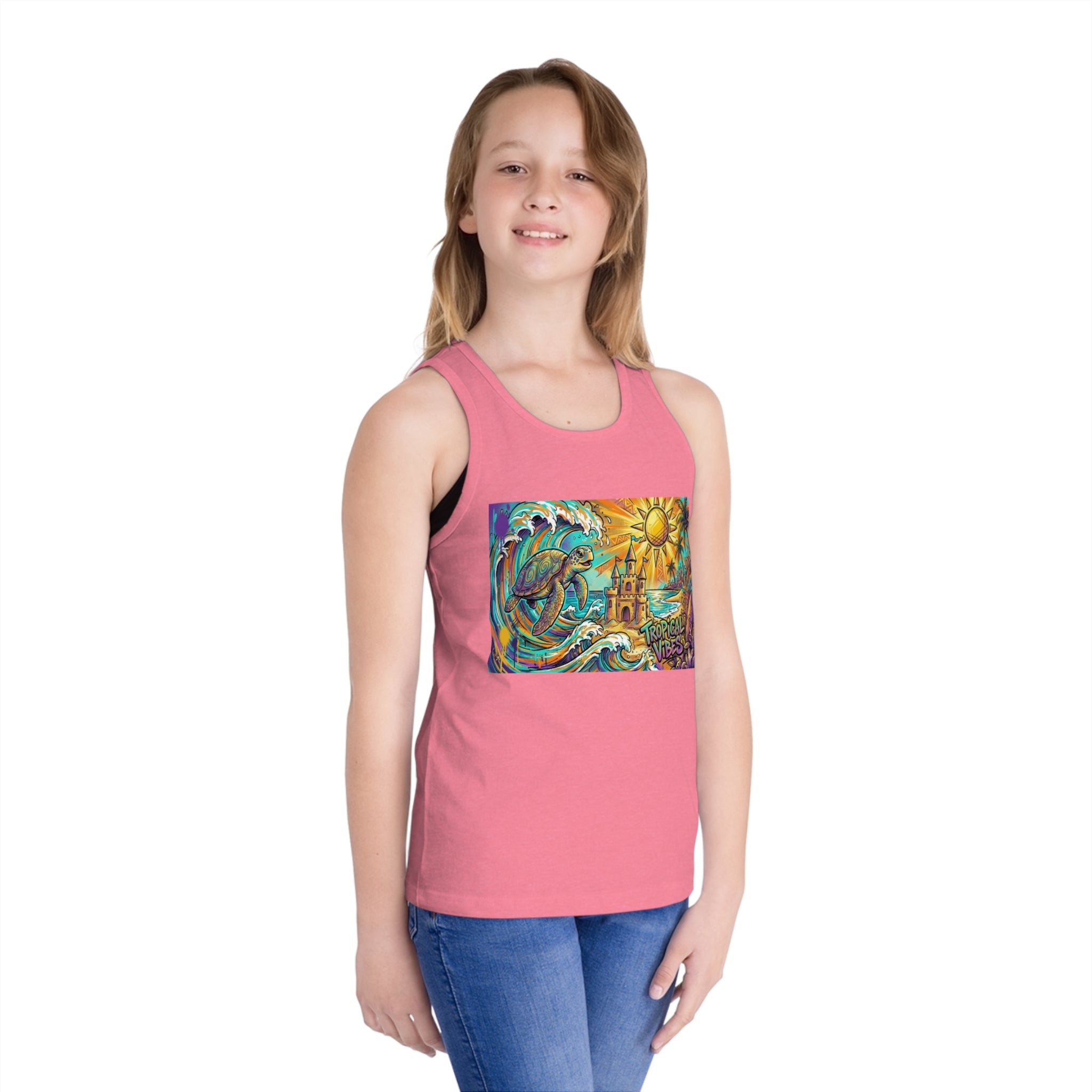 Tropical Vibes Kids Tank Top — Beach Waves & Sun Design