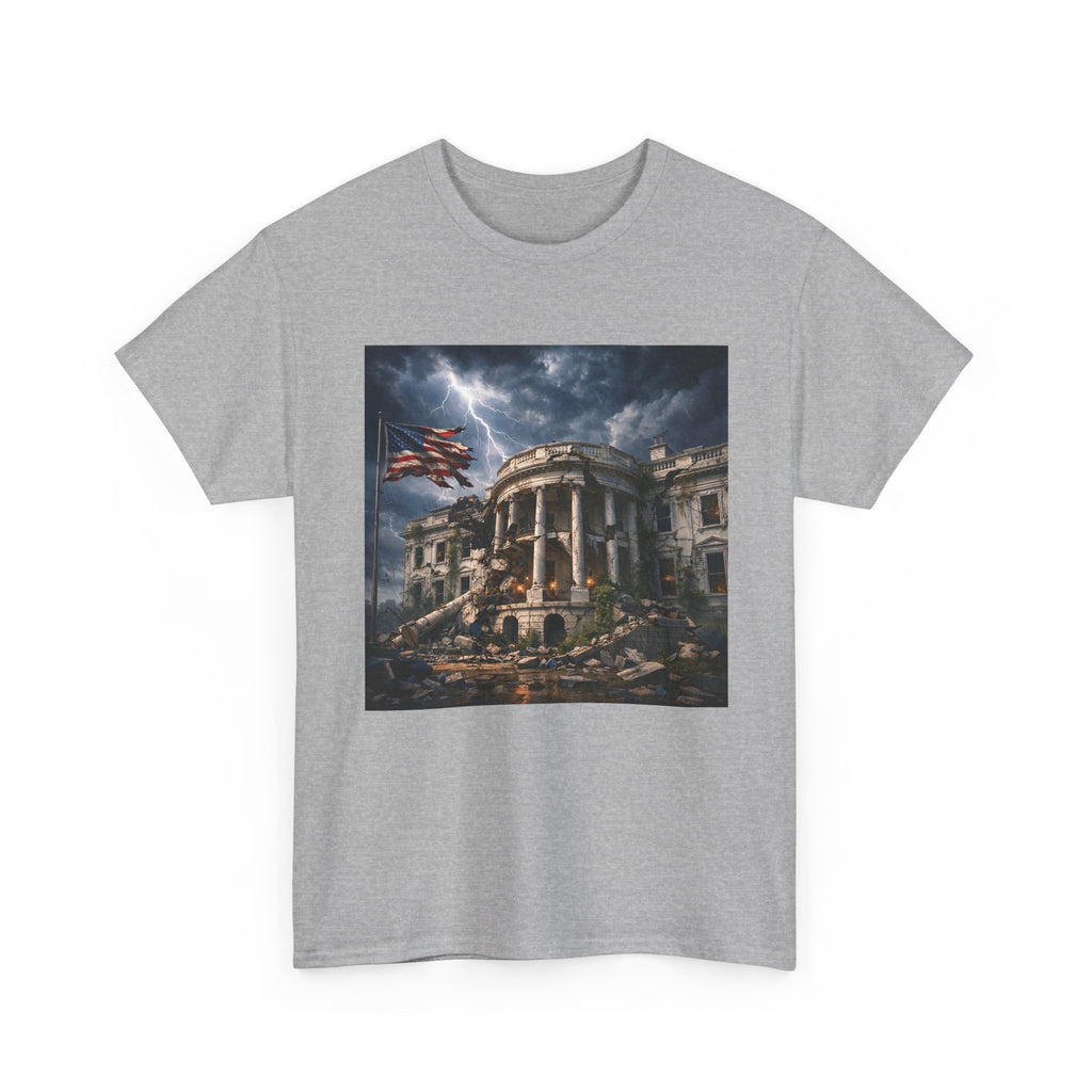 Dystopian White House Tee — Stormy Crumbling Graphic