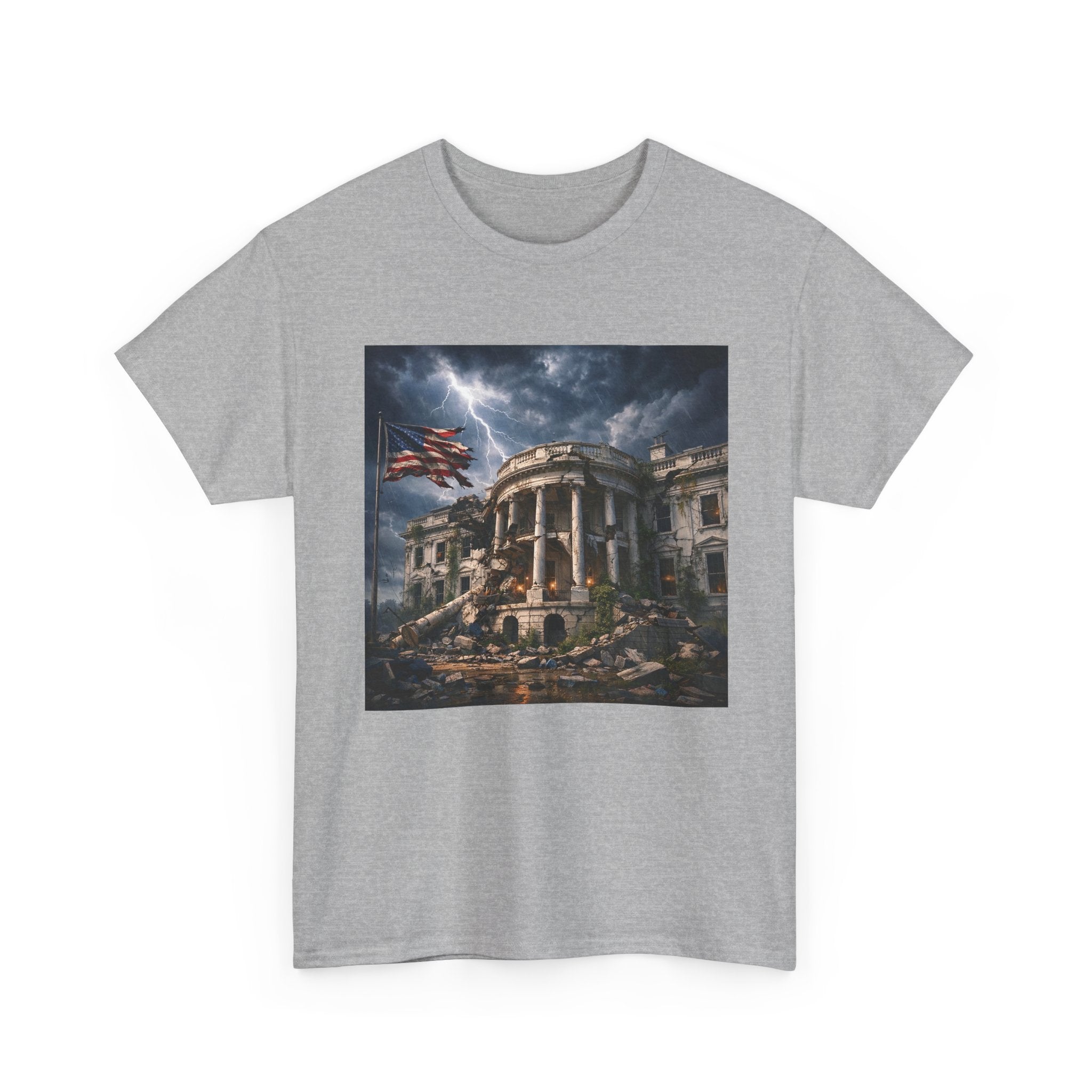 Dystopian White House Tee — Stormy Crumbling Graphic