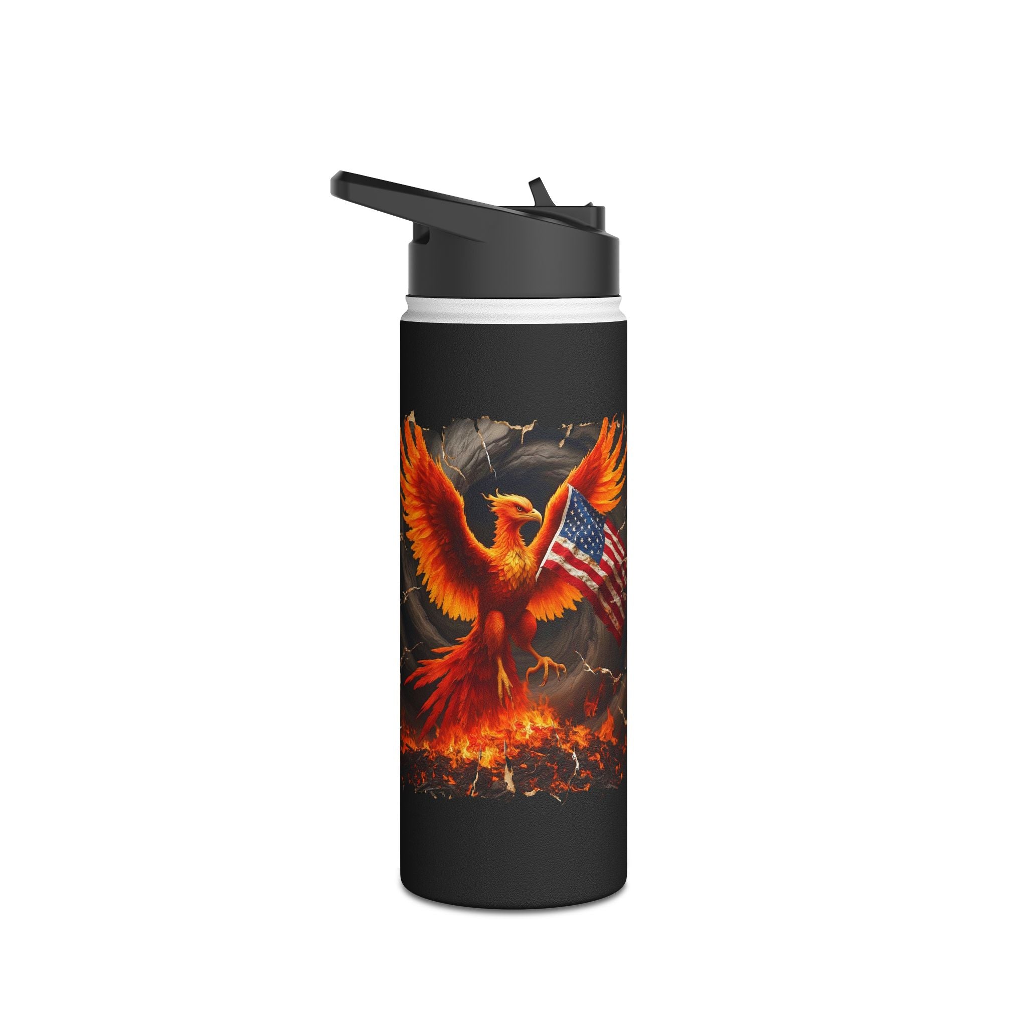 Patriotic Phoenix Stainless Steel Water Bottle — American Flag Firebird Design