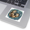 Otter Duo Square Vinyl Sticker — Playful Sea Otters in Ocean Wave Design
