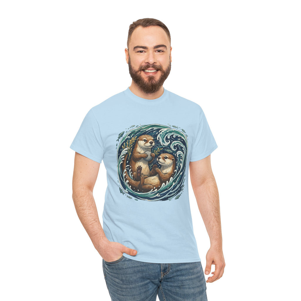 Playful Otter Pair T-Shirt — Cute Otters by the Waves Tee