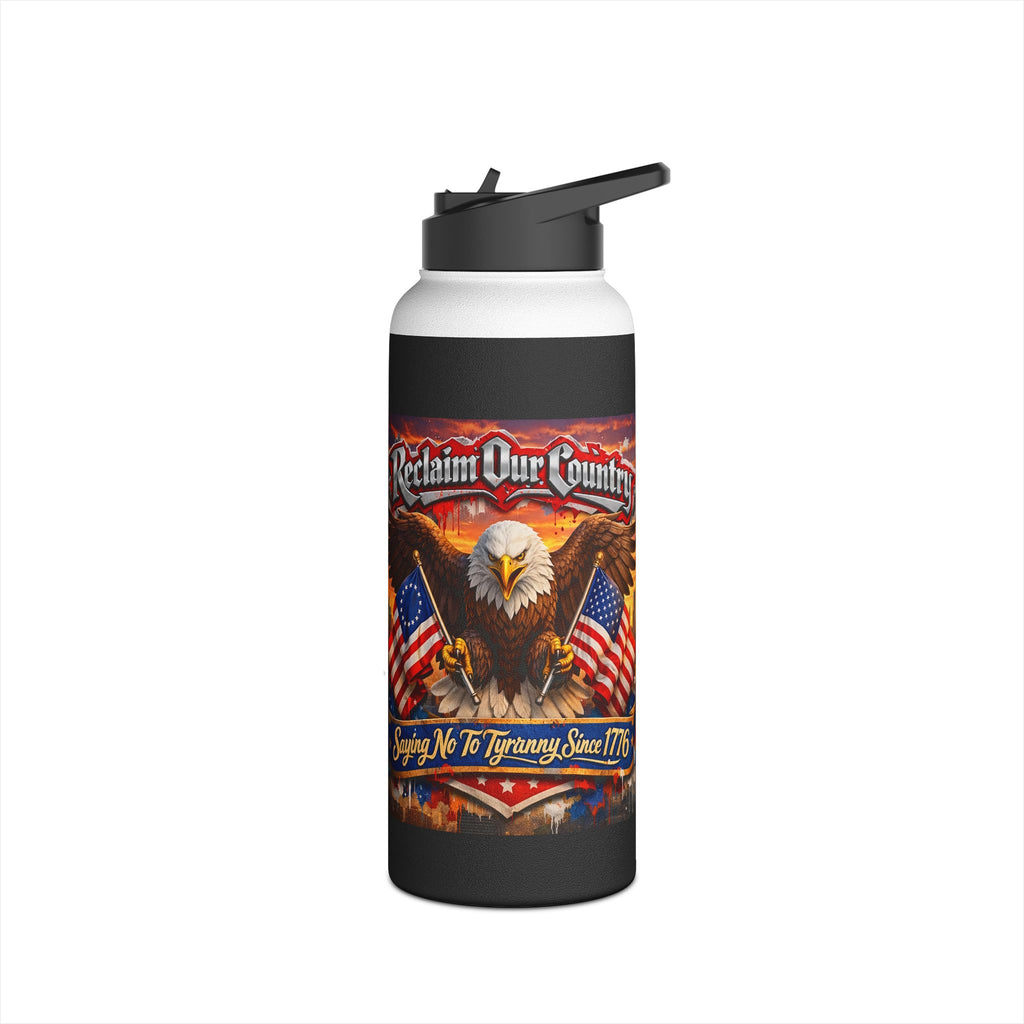 Patriotic Eagle & Flag Stainless Steel Water Bottle – “1776” Rustic American Liberty Design