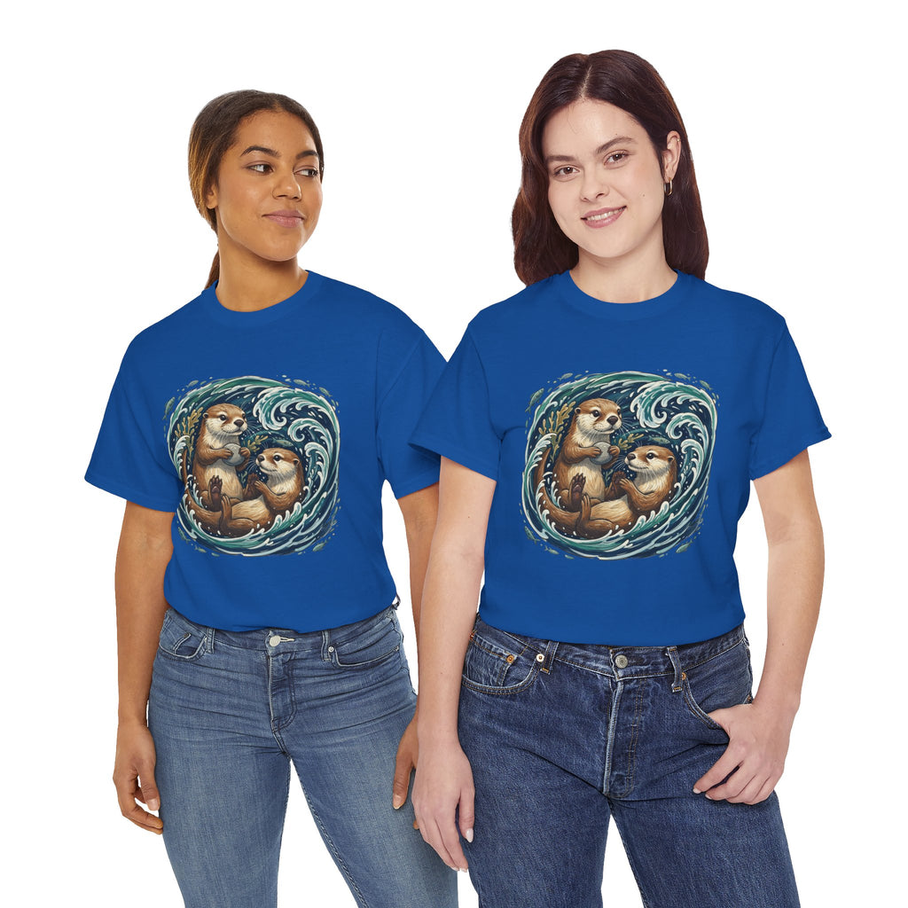 Playful Otter Pair T-Shirt — Cute Otters by the Waves Tee
