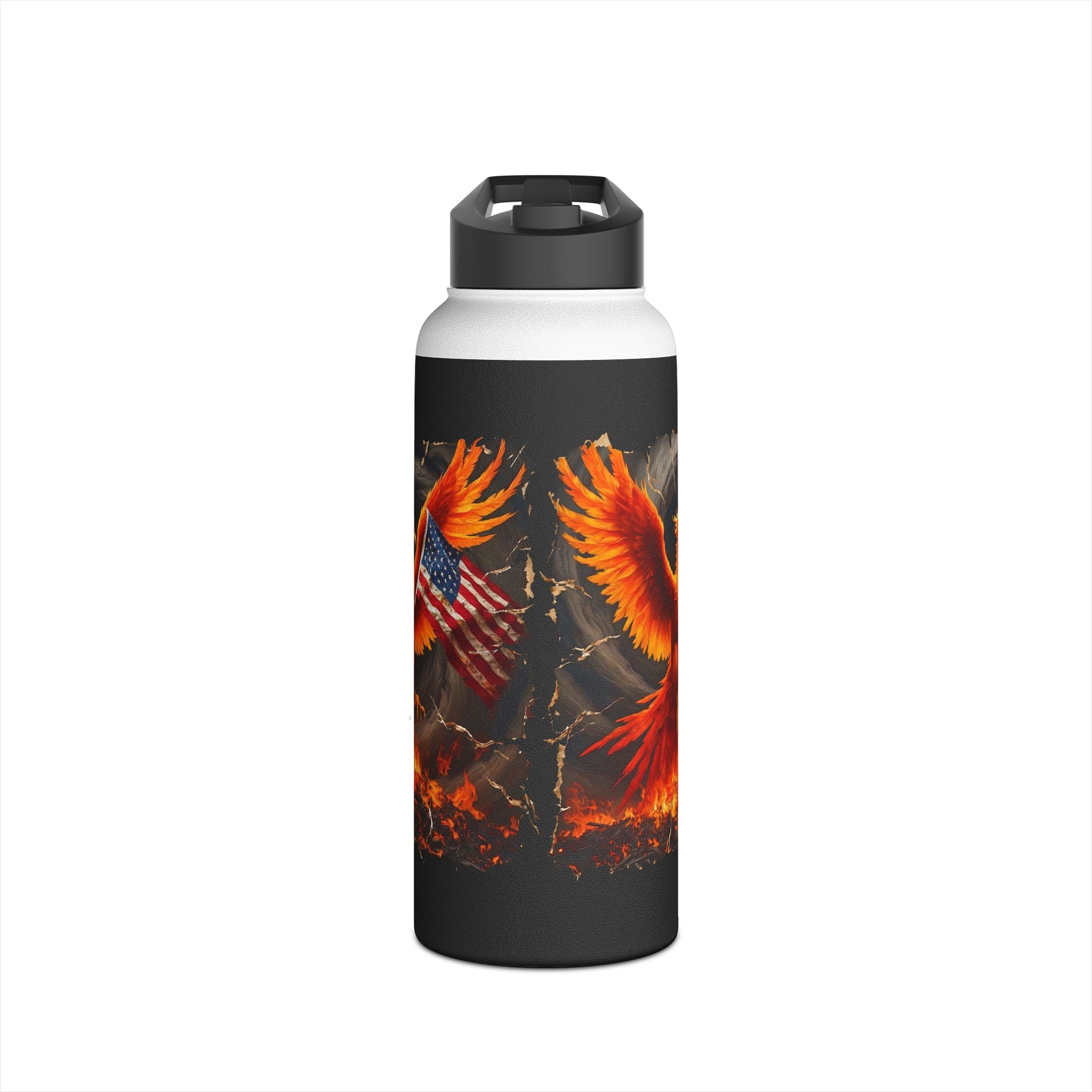 Patriotic Phoenix Stainless Steel Water Bottle — American Flag Firebird Design