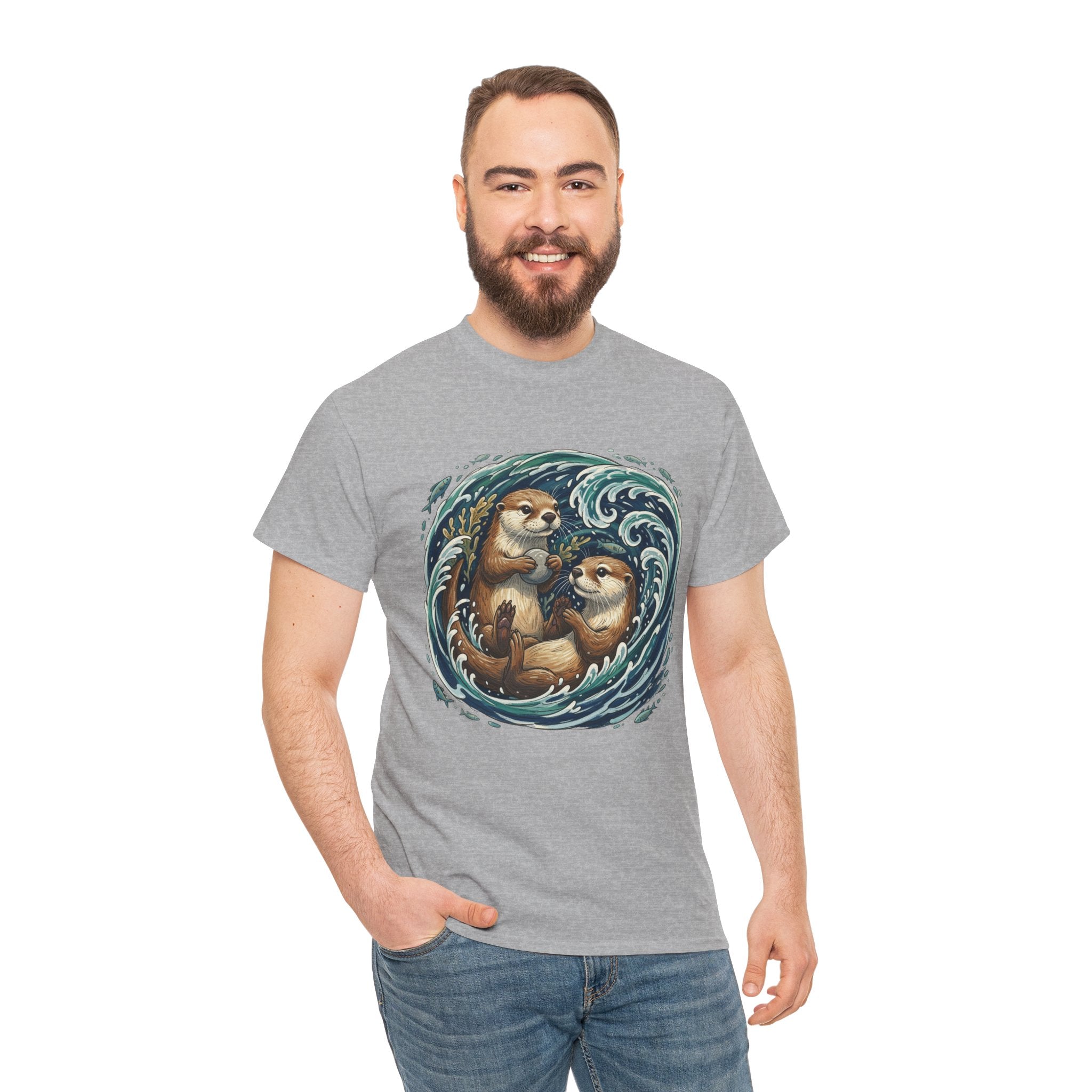 Playful Otter Pair T-Shirt — Cute Otters by the Waves Tee