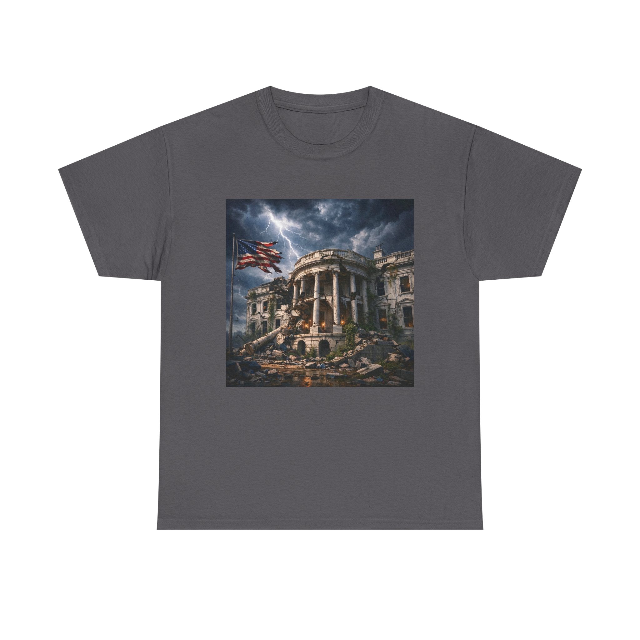 Dystopian White House Tee — Stormy Crumbling Graphic