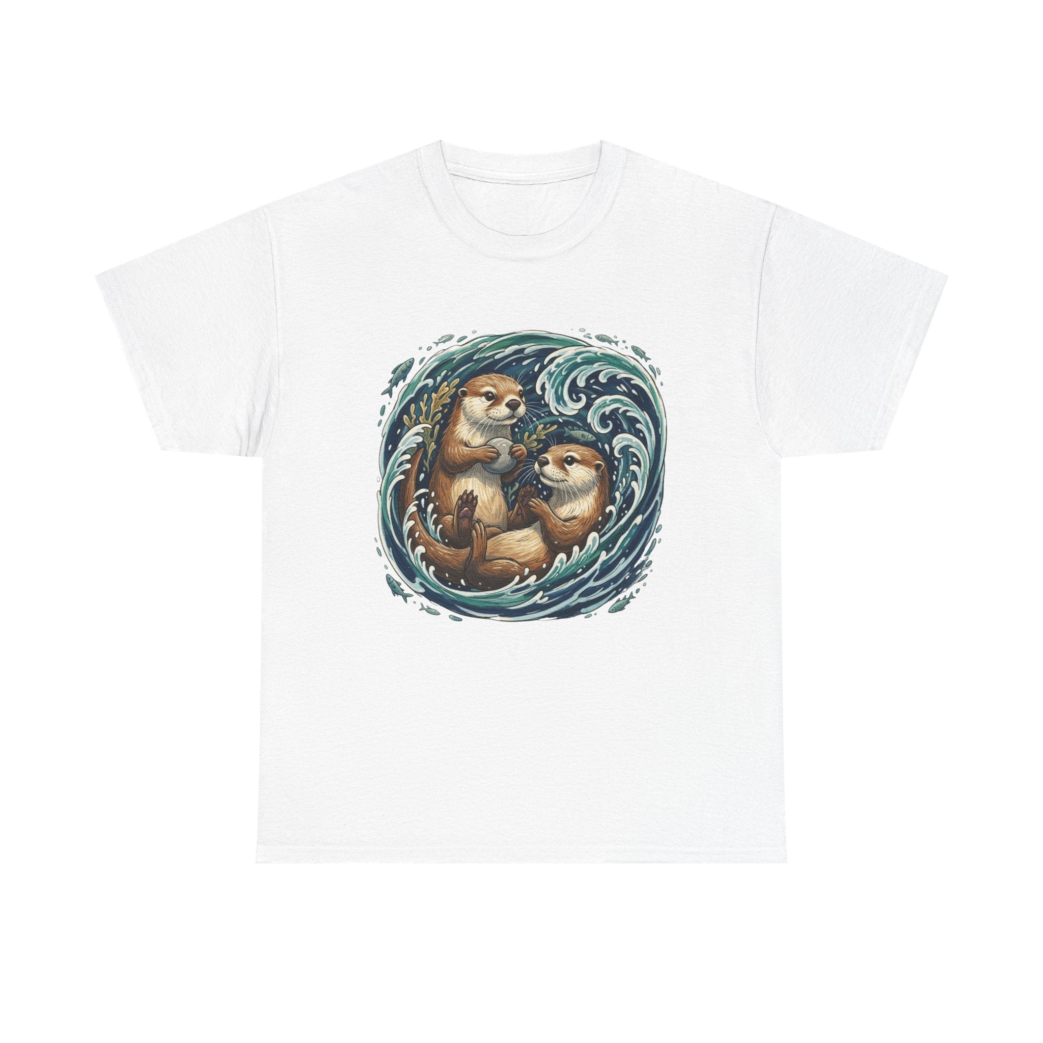 Playful Otter Pair T-Shirt — Cute Otters by the Waves Tee
