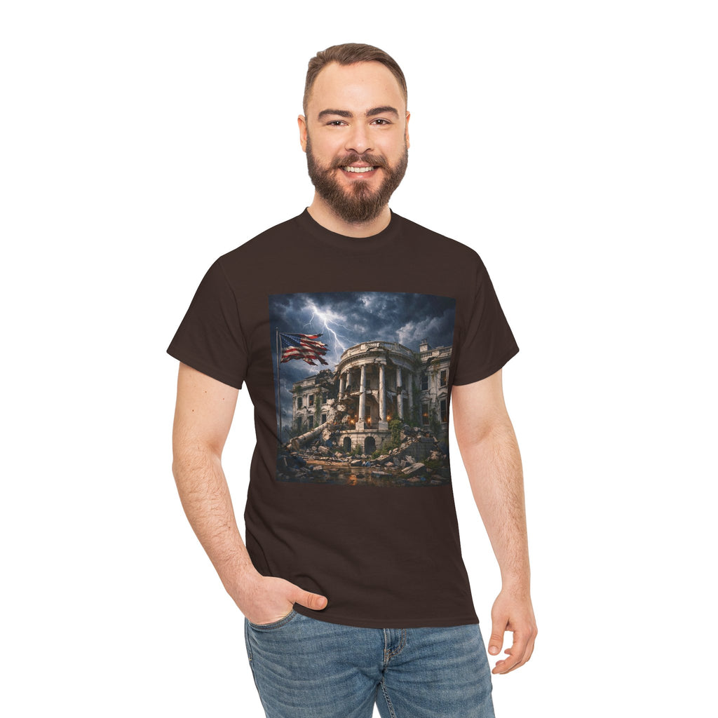 Dystopian White House Tee — Stormy Crumbling Graphic