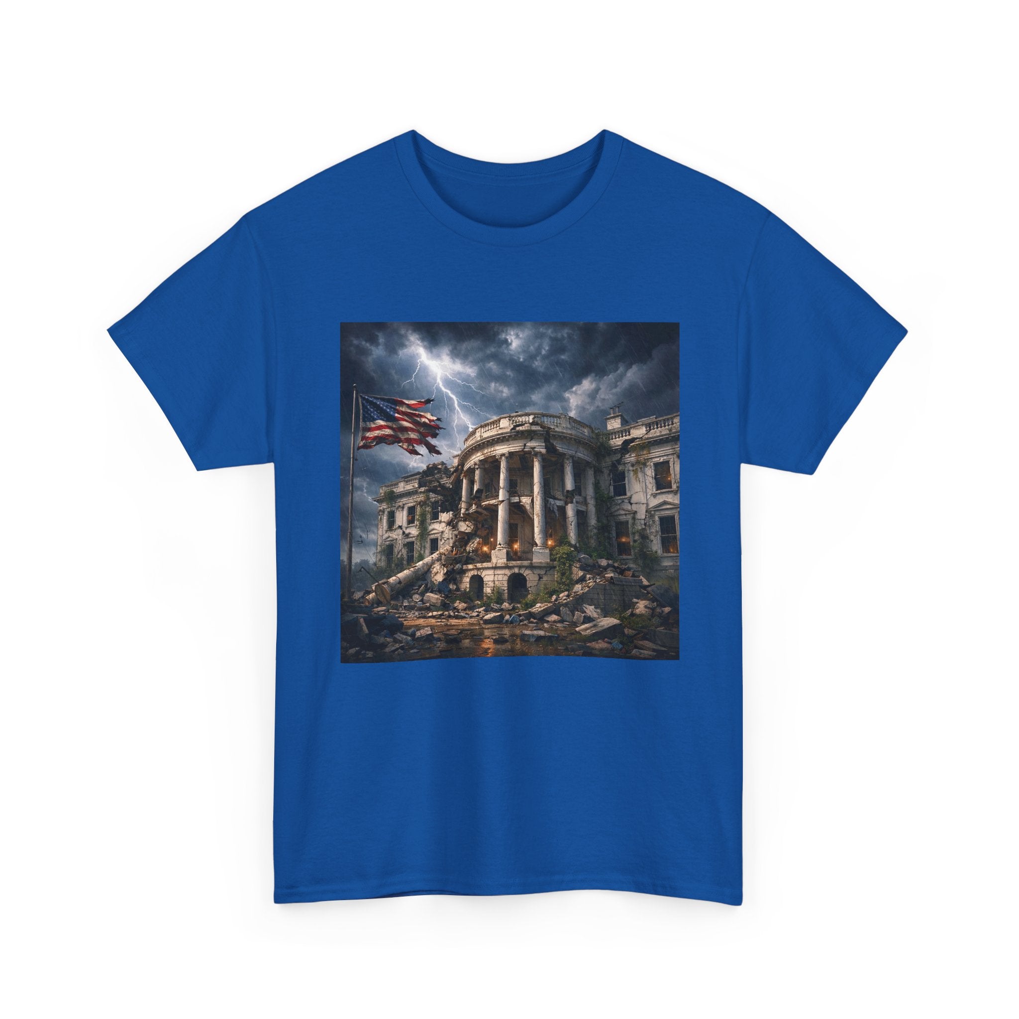 Dystopian White House Tee — Stormy Crumbling Graphic