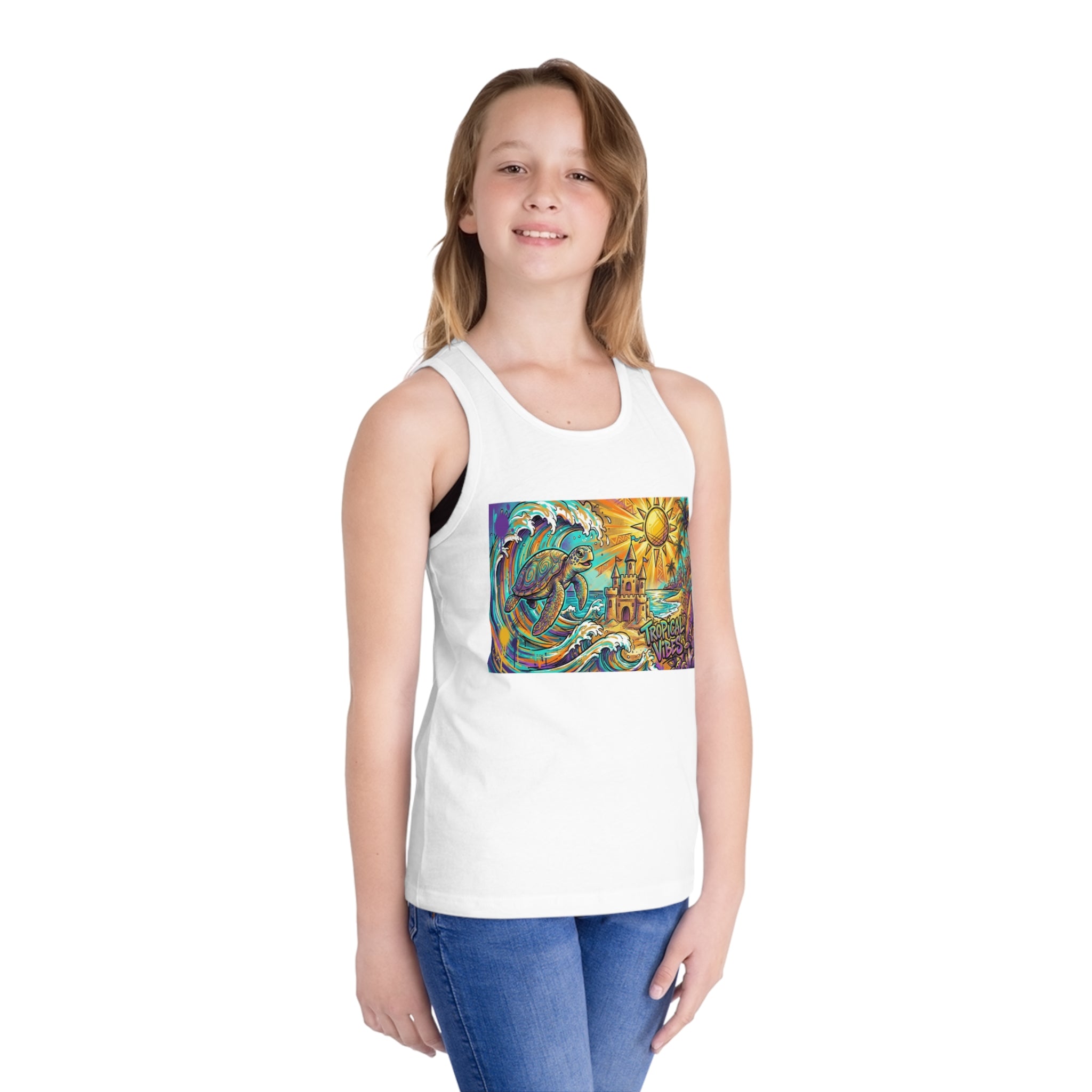 Tropical Vibes Kids Tank Top — Beach Waves & Sun Design