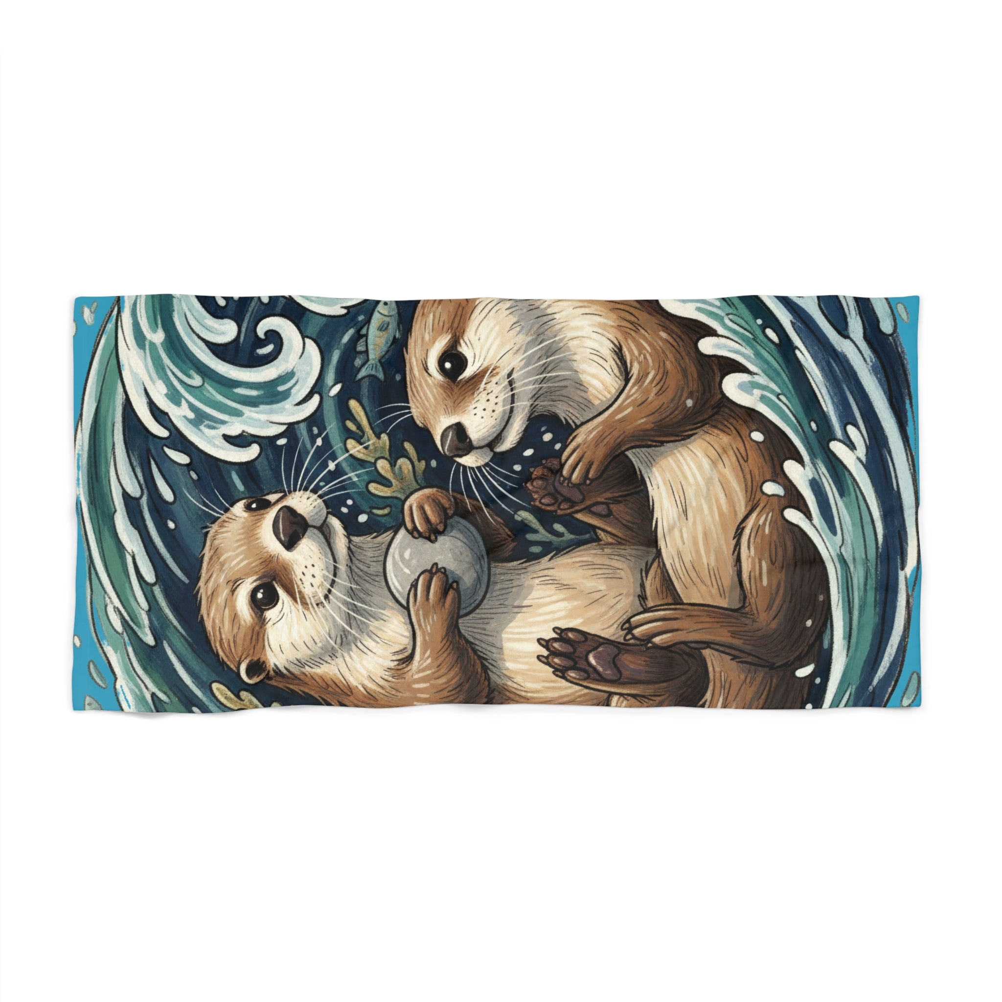 Otter Beach Towel — Adorable Otters Playing in the Waves