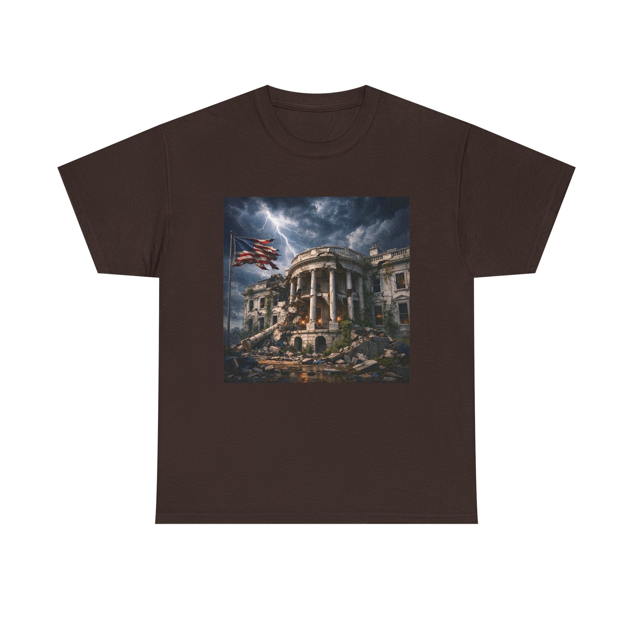 Dystopian White House Tee — Stormy Crumbling Graphic