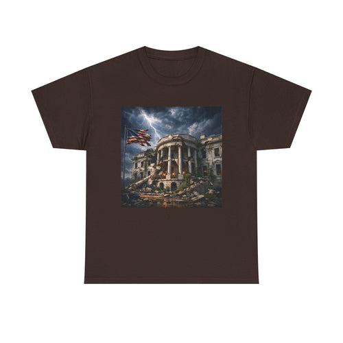 Dystopian White House Tee — Stormy Crumbling Graphic