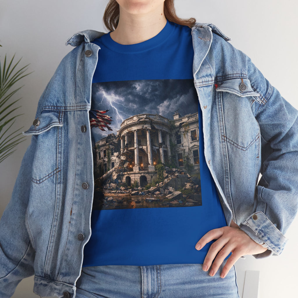 Dystopian White House Tee — Stormy Crumbling Graphic