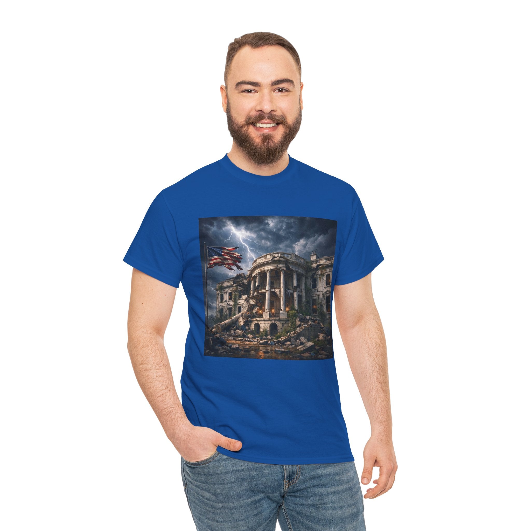 Dystopian White House Tee — Stormy Crumbling Graphic