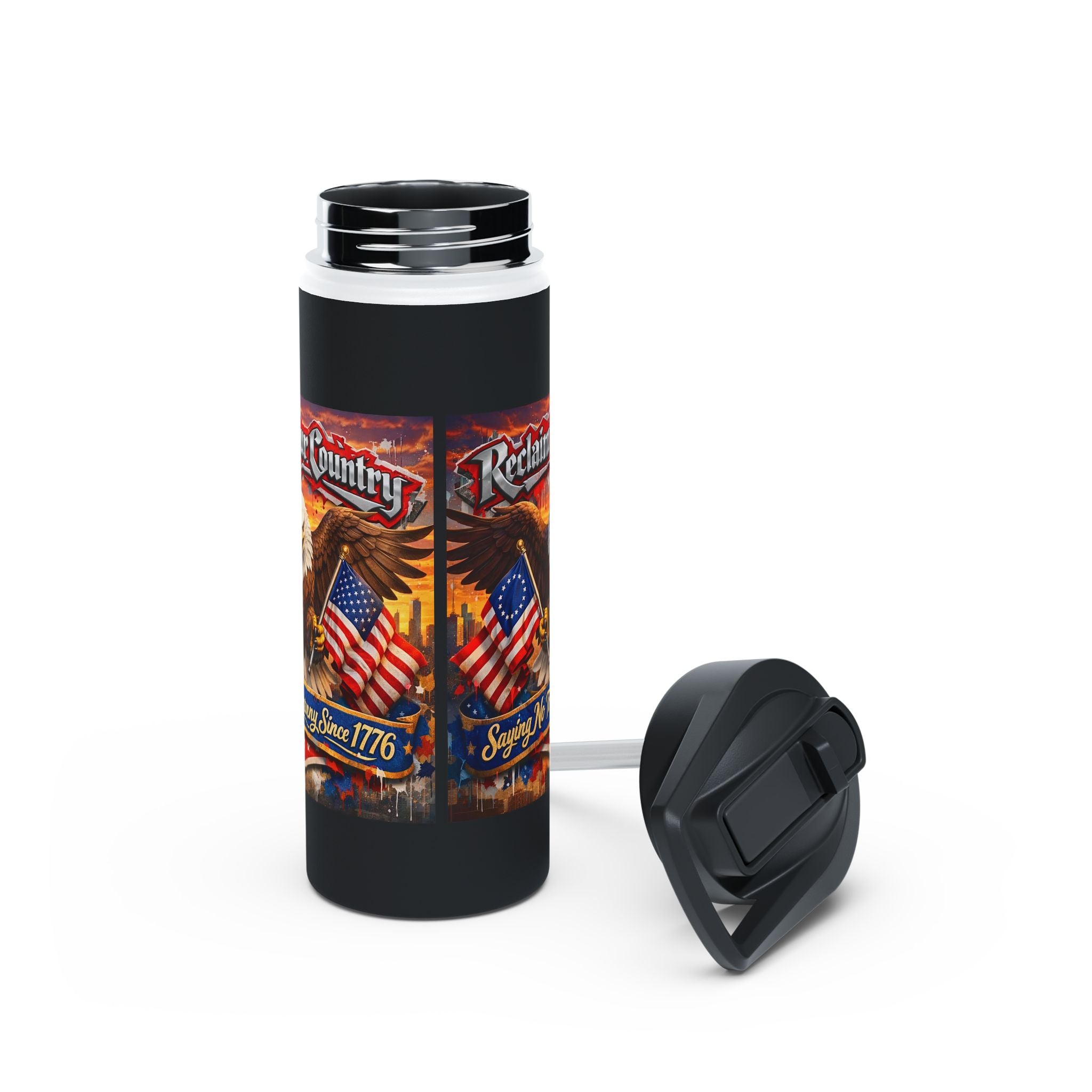 Patriotic Eagle & Flag Stainless Steel Water Bottle – “1776” Rustic American Liberty Design