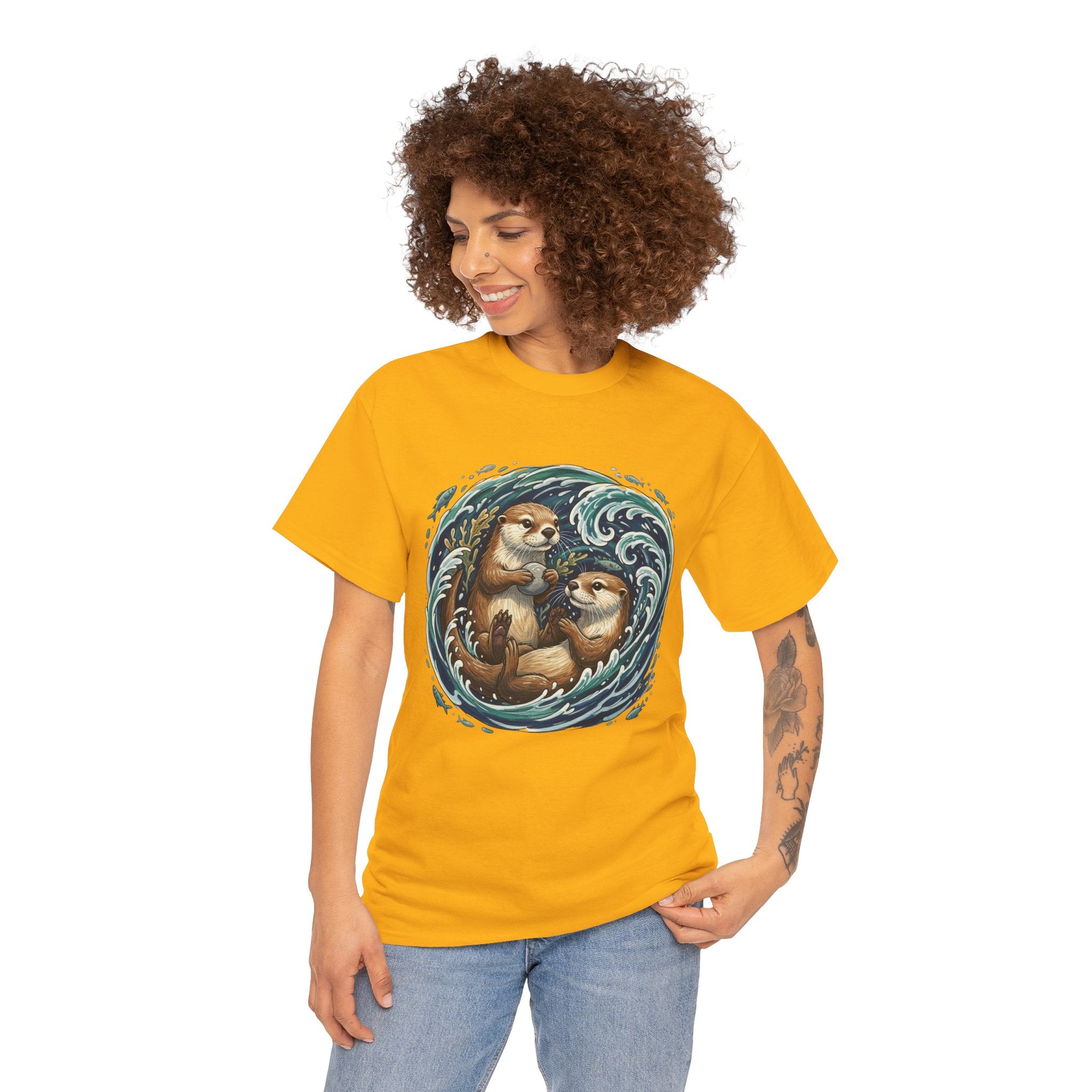 Playful Otter Pair T-Shirt — Cute Otters by the Waves Tee