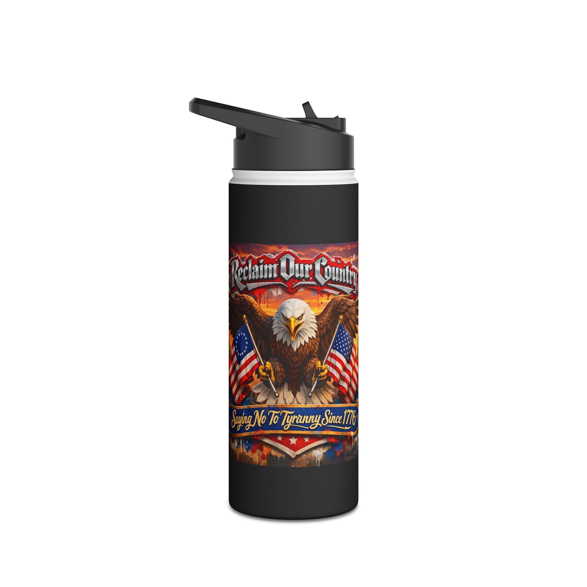 Patriotic Eagle & Flag Stainless Steel Water Bottle – “1776” Rustic American Liberty Design