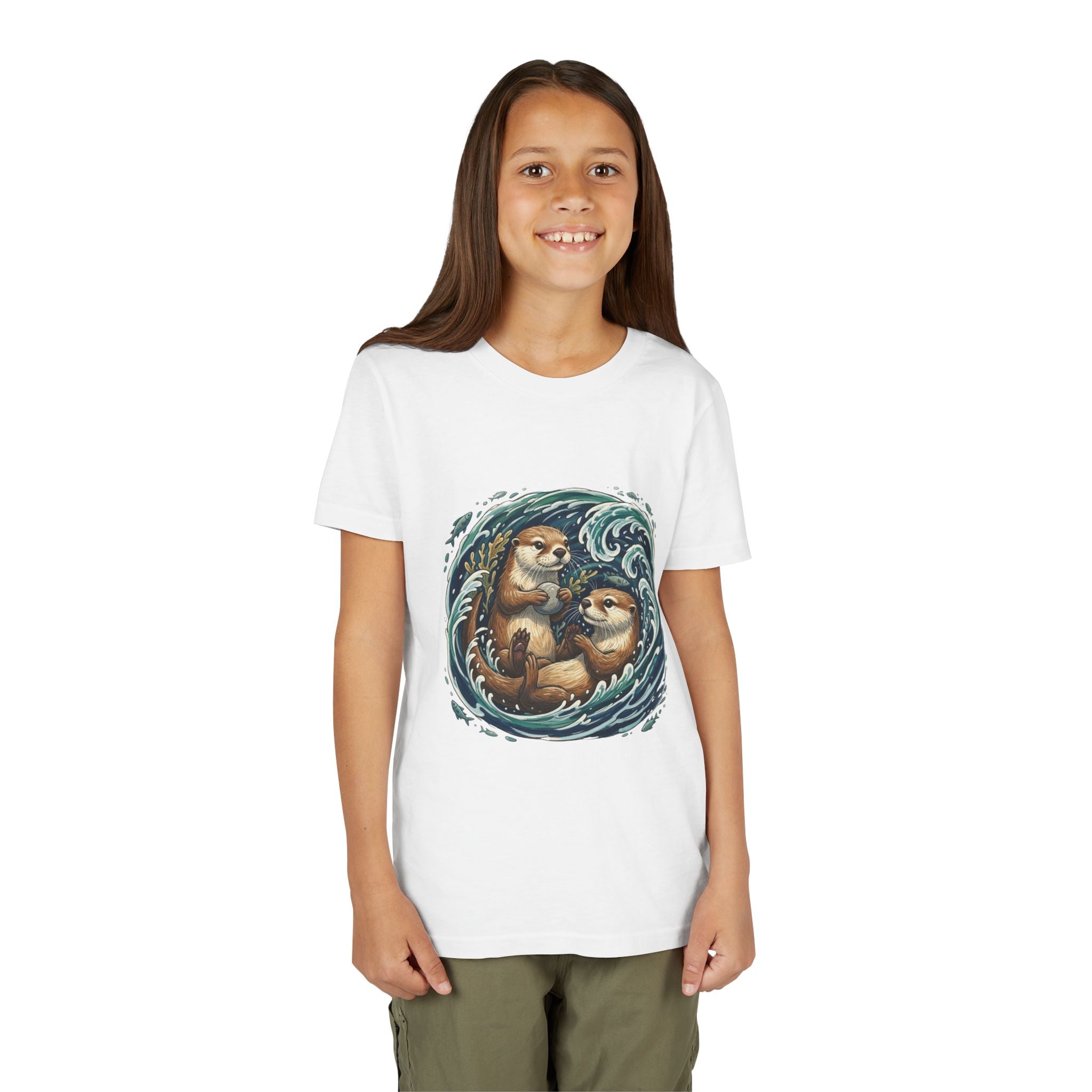 Playful Otters Ocean Waves Youth Tee