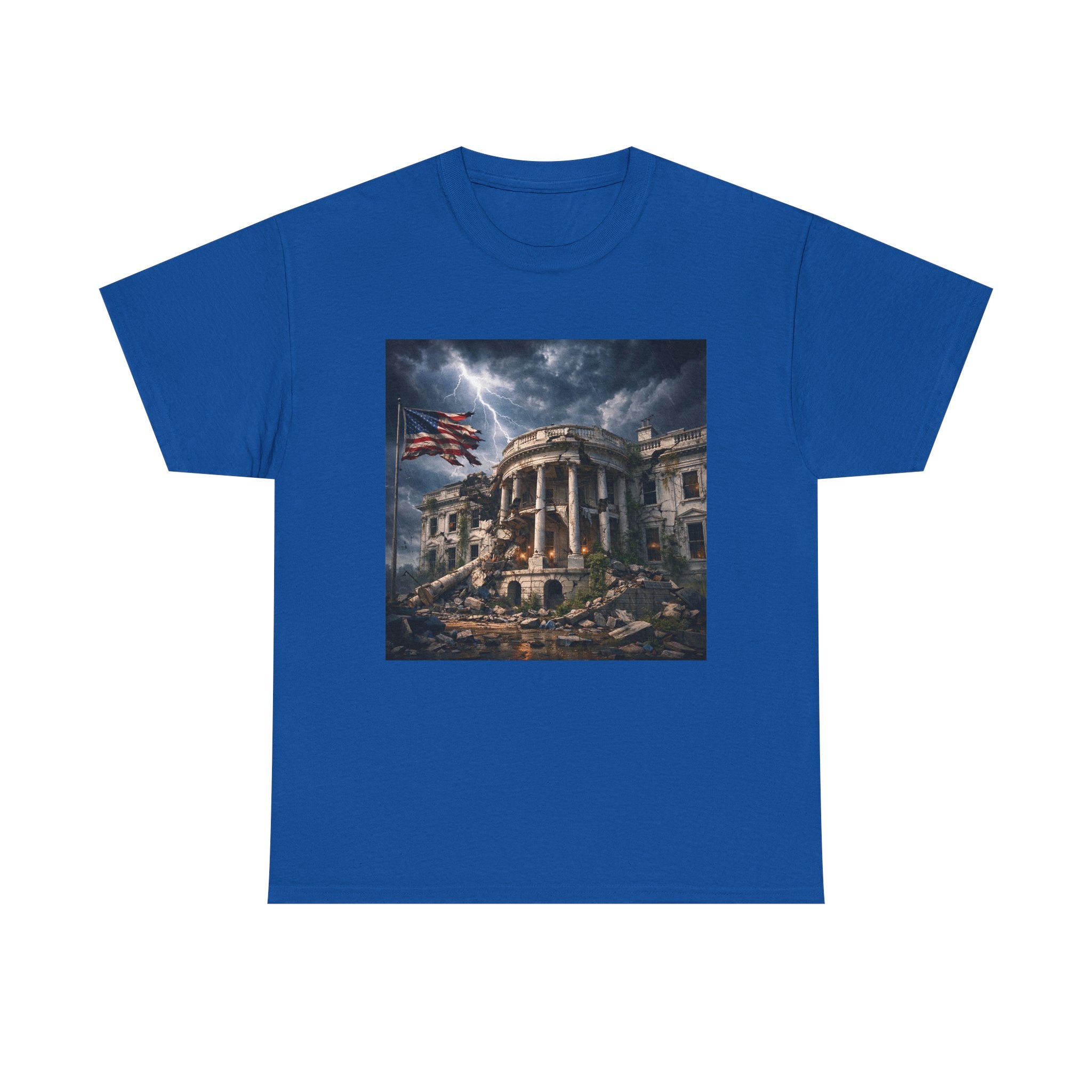 Dystopian White House Tee — Stormy Crumbling Graphic