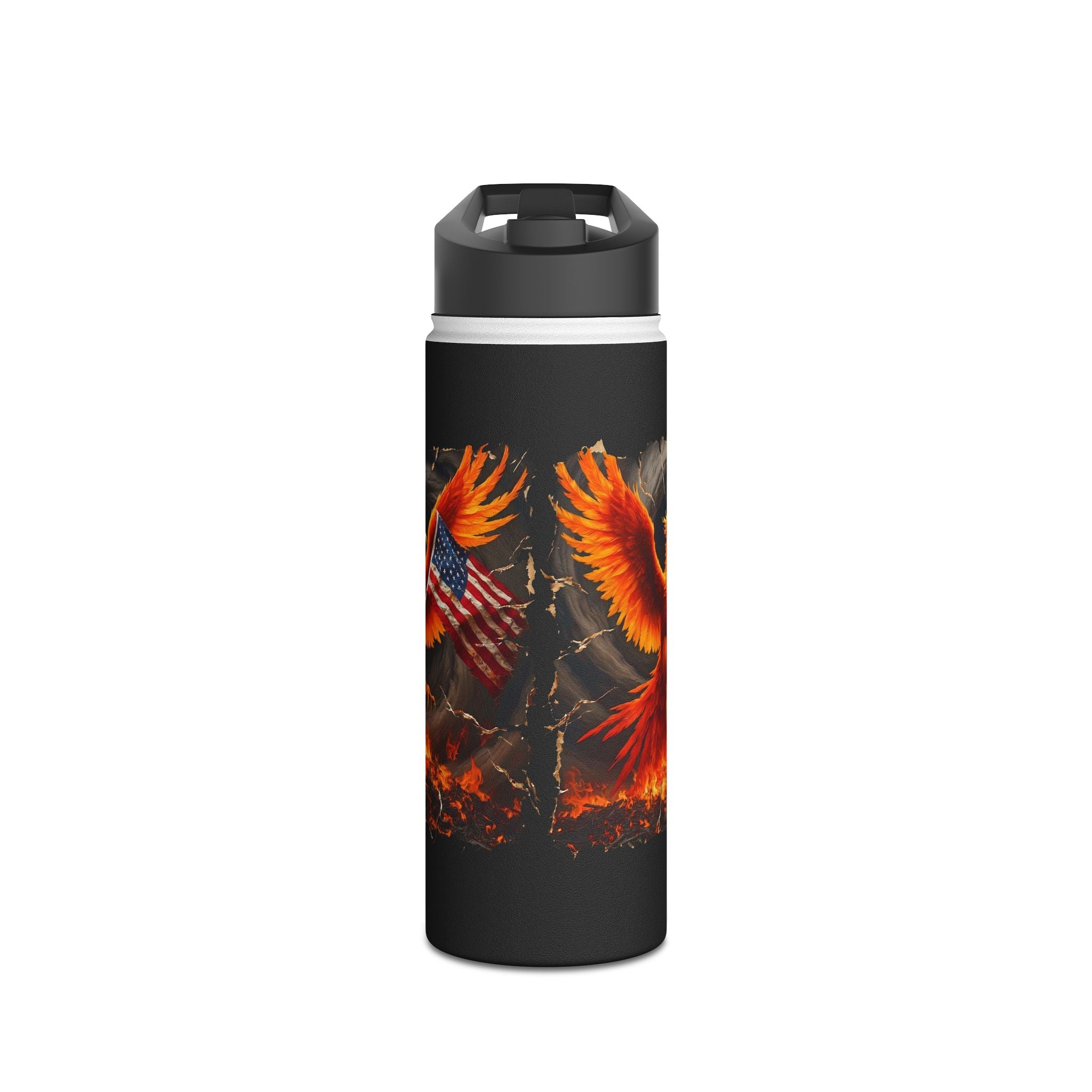 Patriotic Phoenix Stainless Steel Water Bottle — American Flag Firebird Design