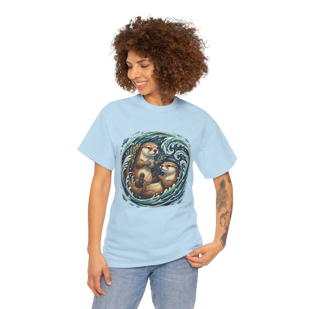 Playful Otter Pair T-Shirt — Cute Otters by the Waves Tee