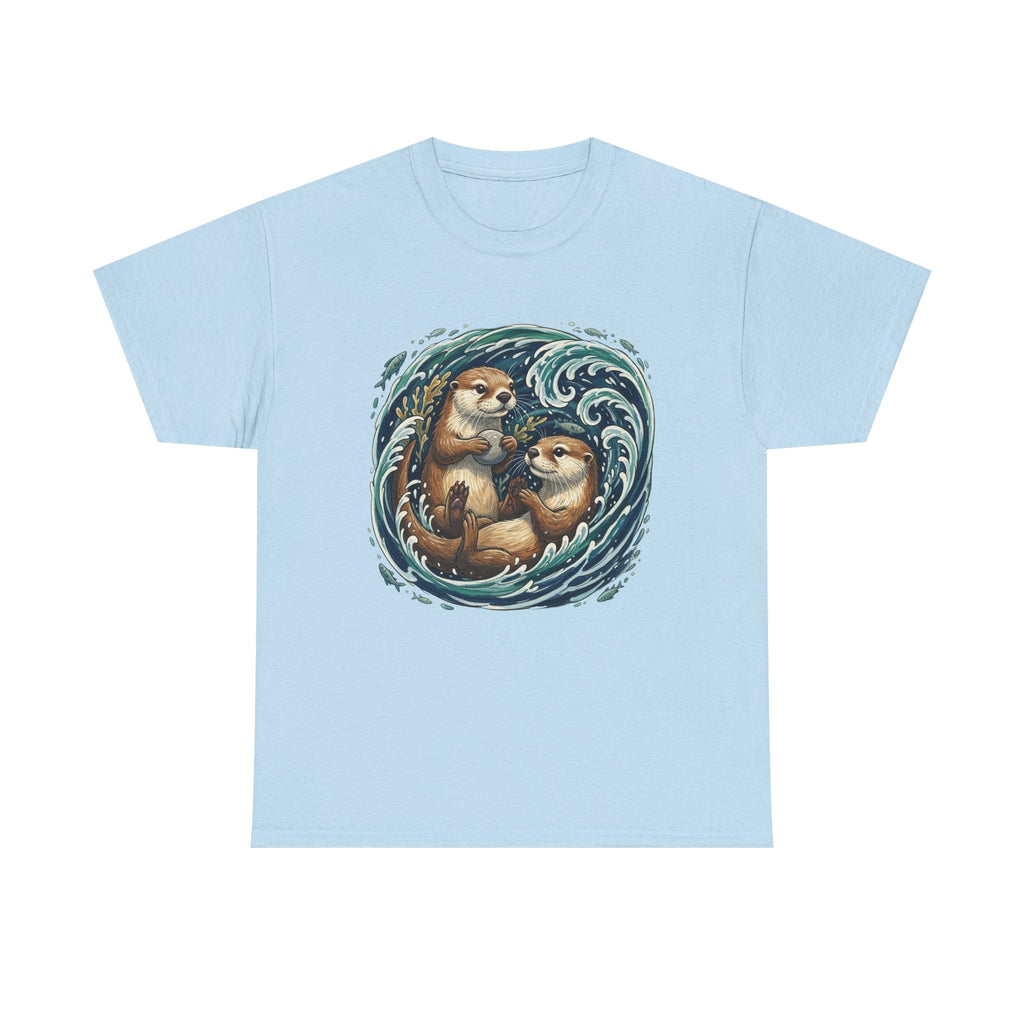 Playful Otter Pair T-Shirt — Cute Otters by the Waves Tee