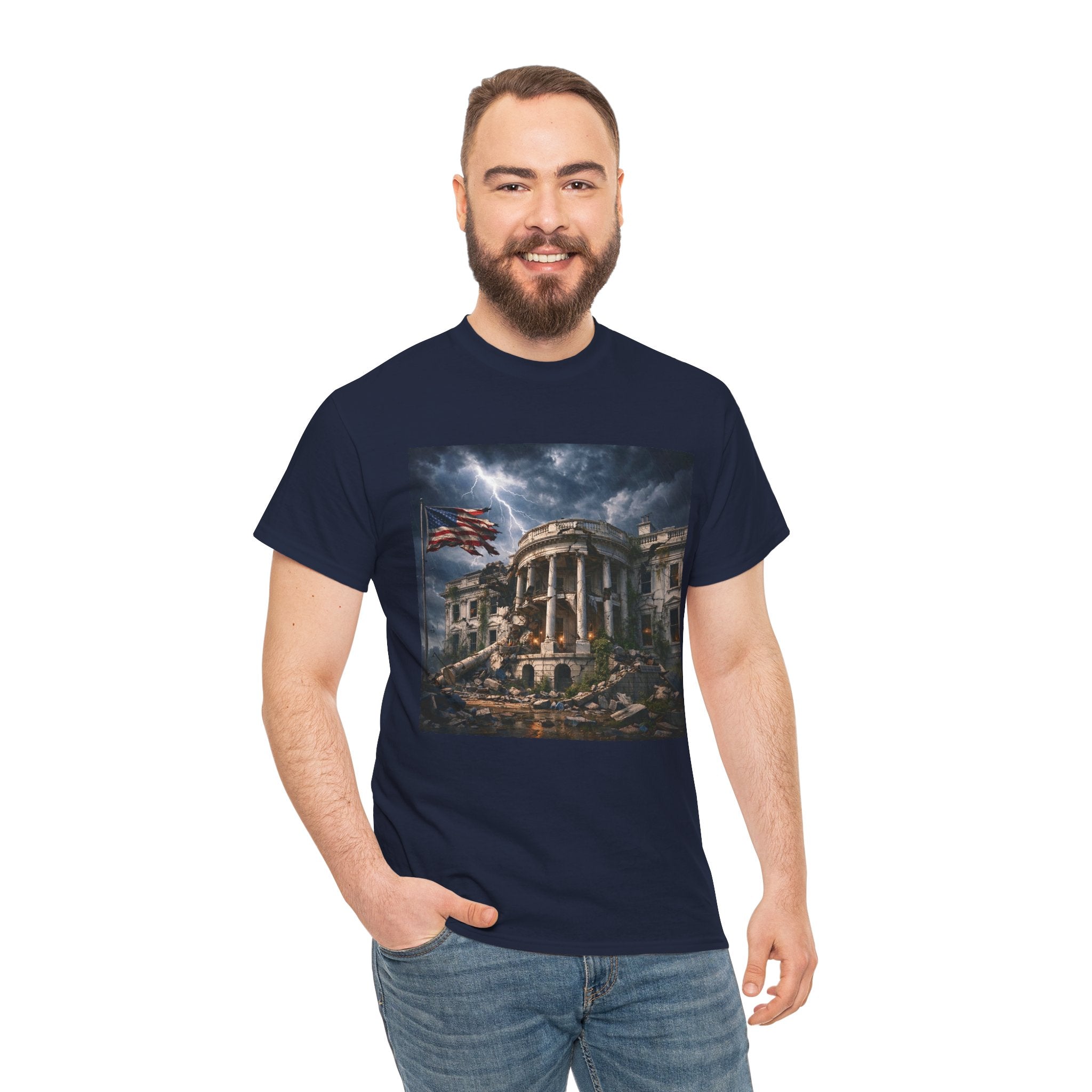Dystopian White House Tee — Stormy Crumbling Graphic