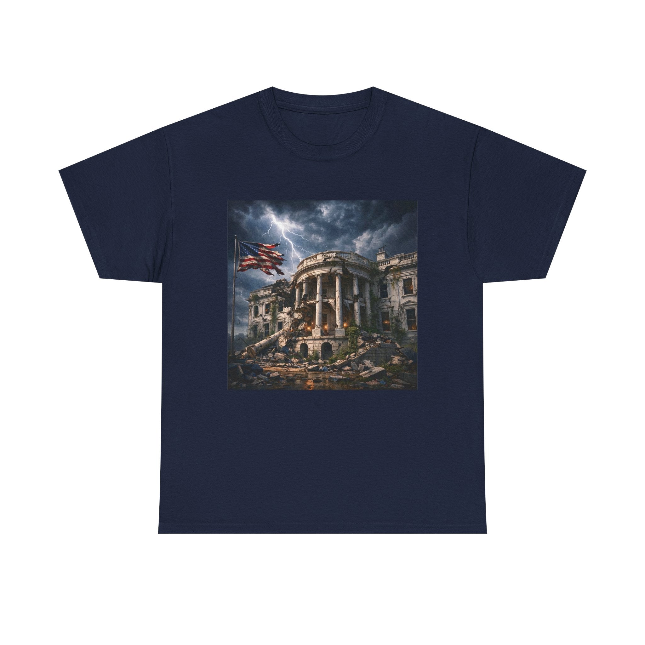 Dystopian White House Tee — Stormy Crumbling Graphic