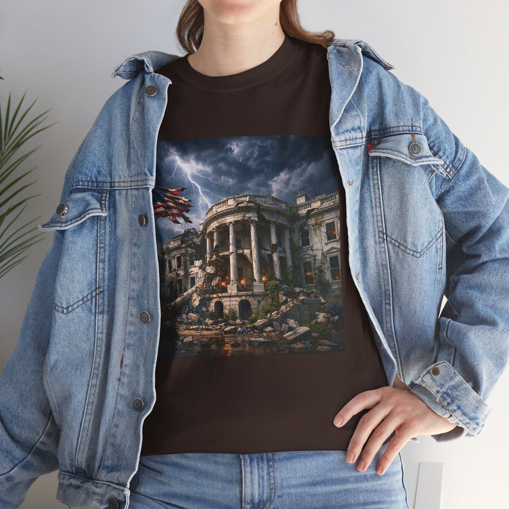 Dystopian White House Tee — Stormy Crumbling Graphic