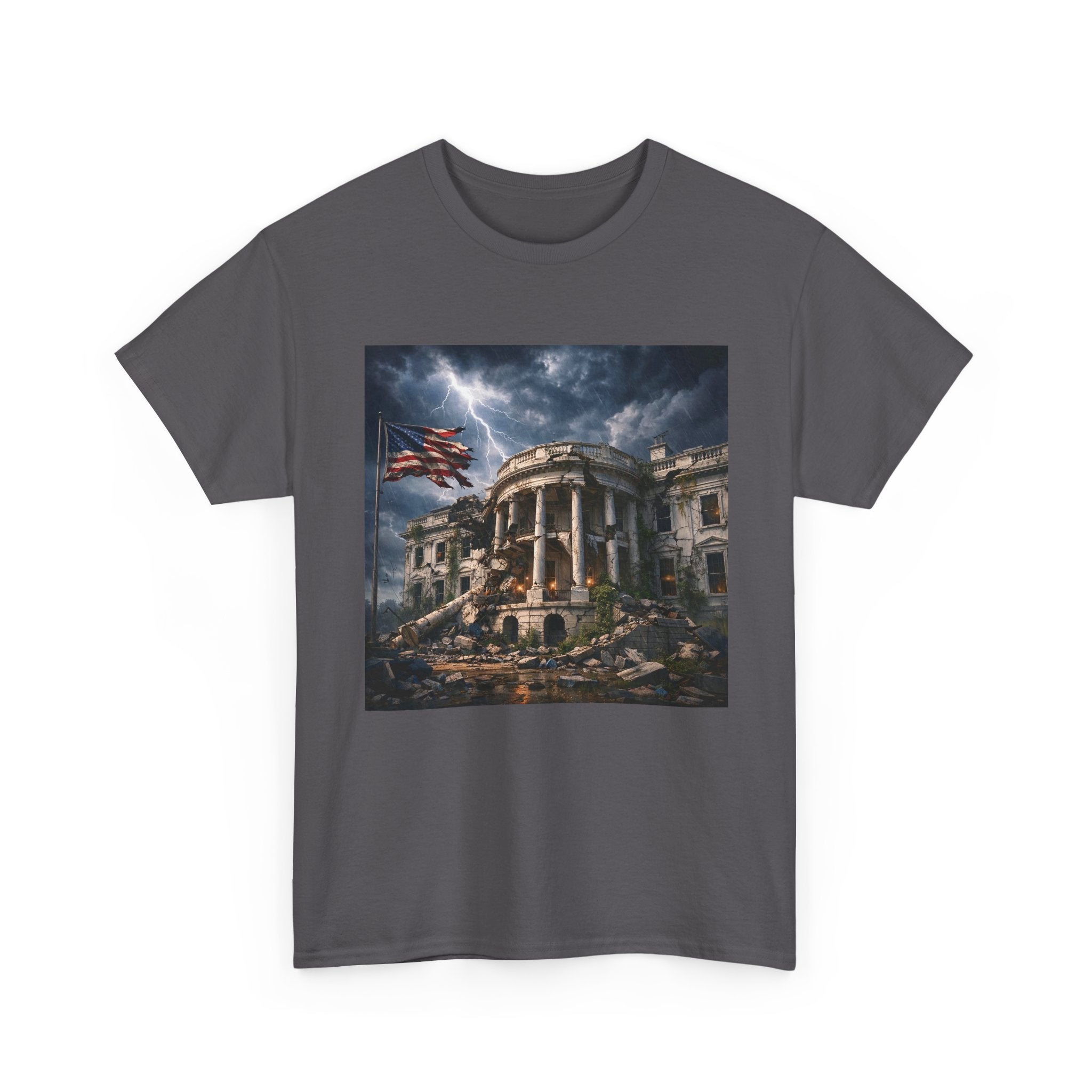 Dystopian White House Tee — Stormy Crumbling Graphic