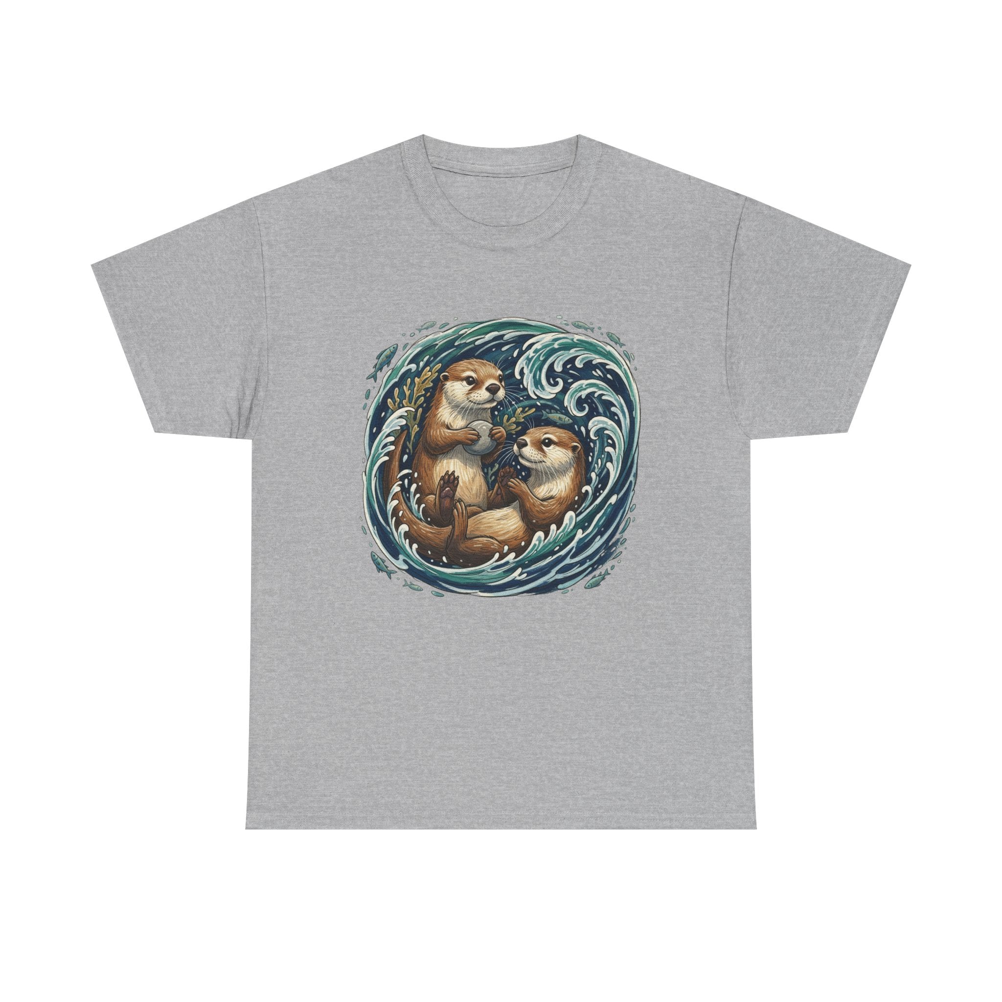Playful Otter Pair T-Shirt — Cute Otters by the Waves Tee