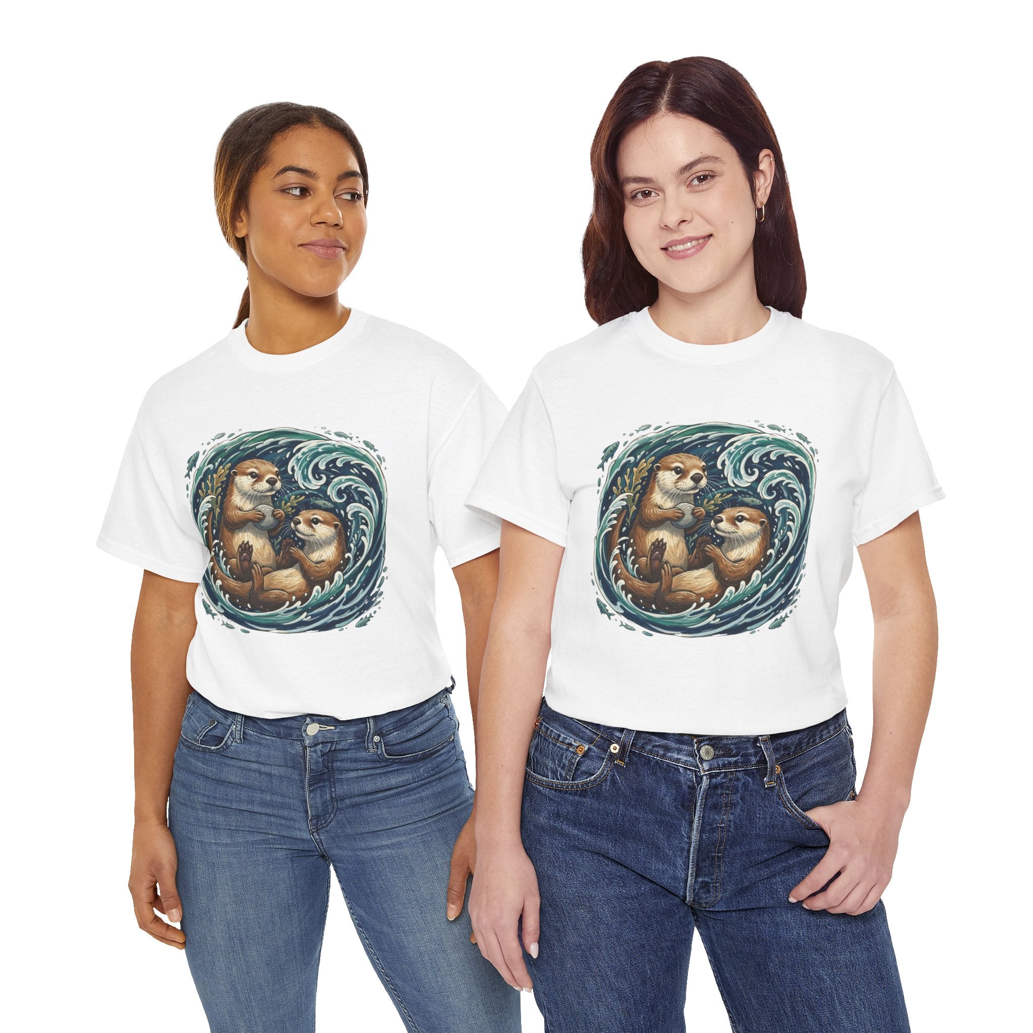 Playful Otter Pair T-Shirt — Cute Otters by the Waves Tee