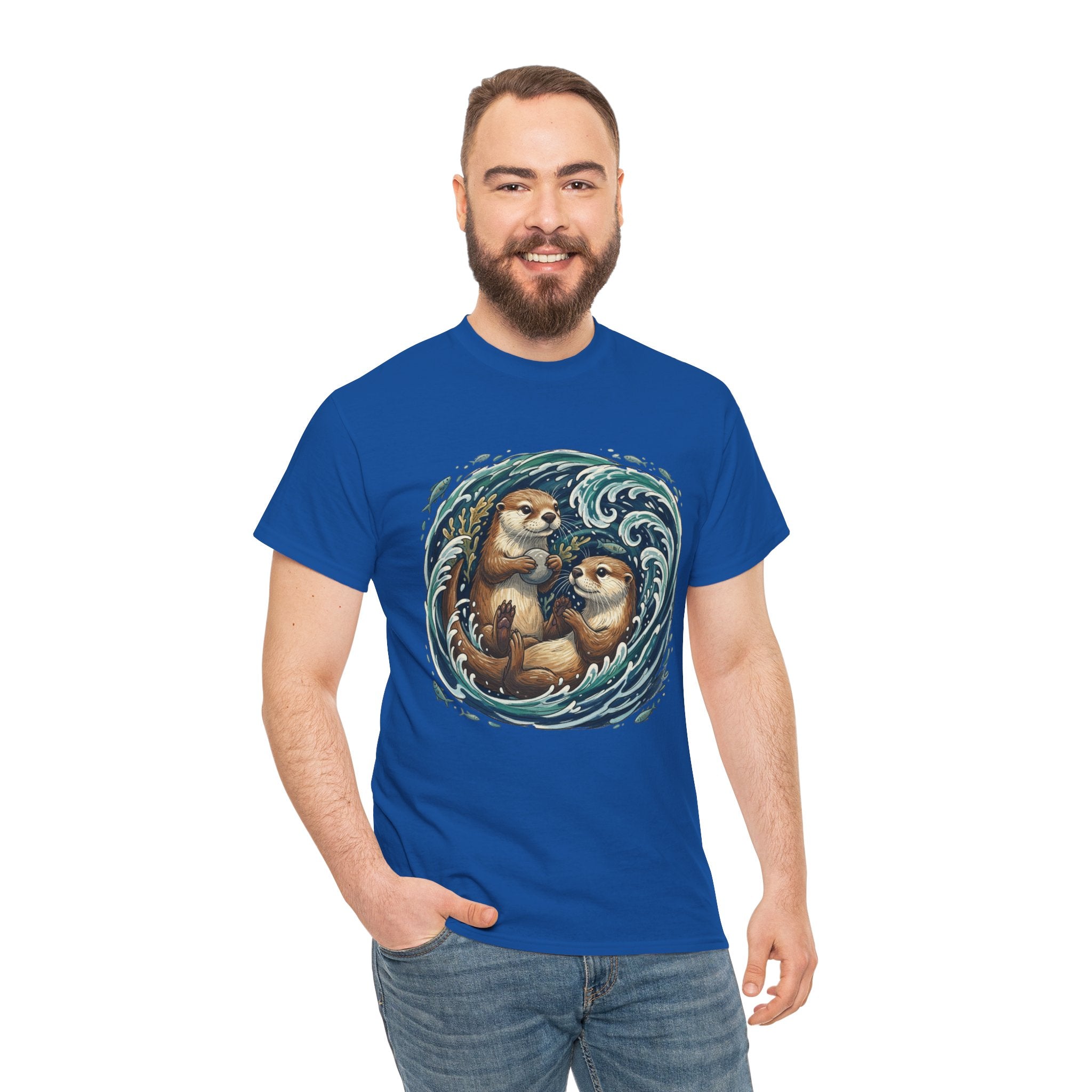 Playful Otter Pair T-Shirt — Cute Otters by the Waves Tee