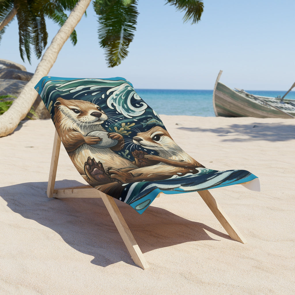 Otter Beach Towel — Adorable Otters Playing in the Waves