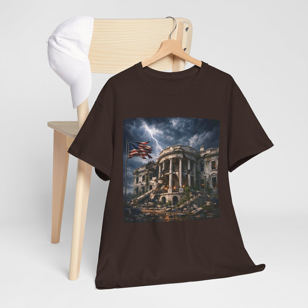 Dystopian White House Tee — Stormy Crumbling Graphic