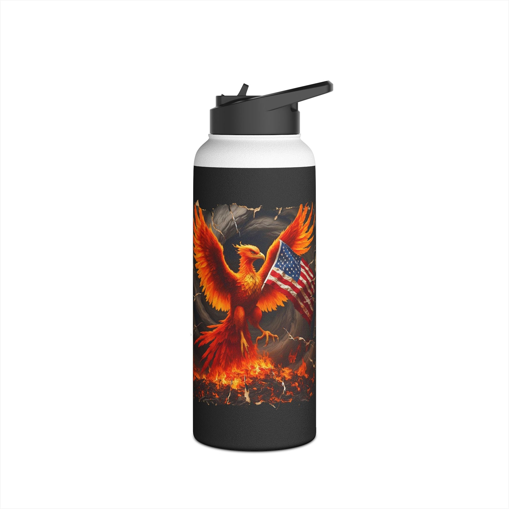 Patriotic Phoenix Stainless Steel Water Bottle — American Flag Firebird Design