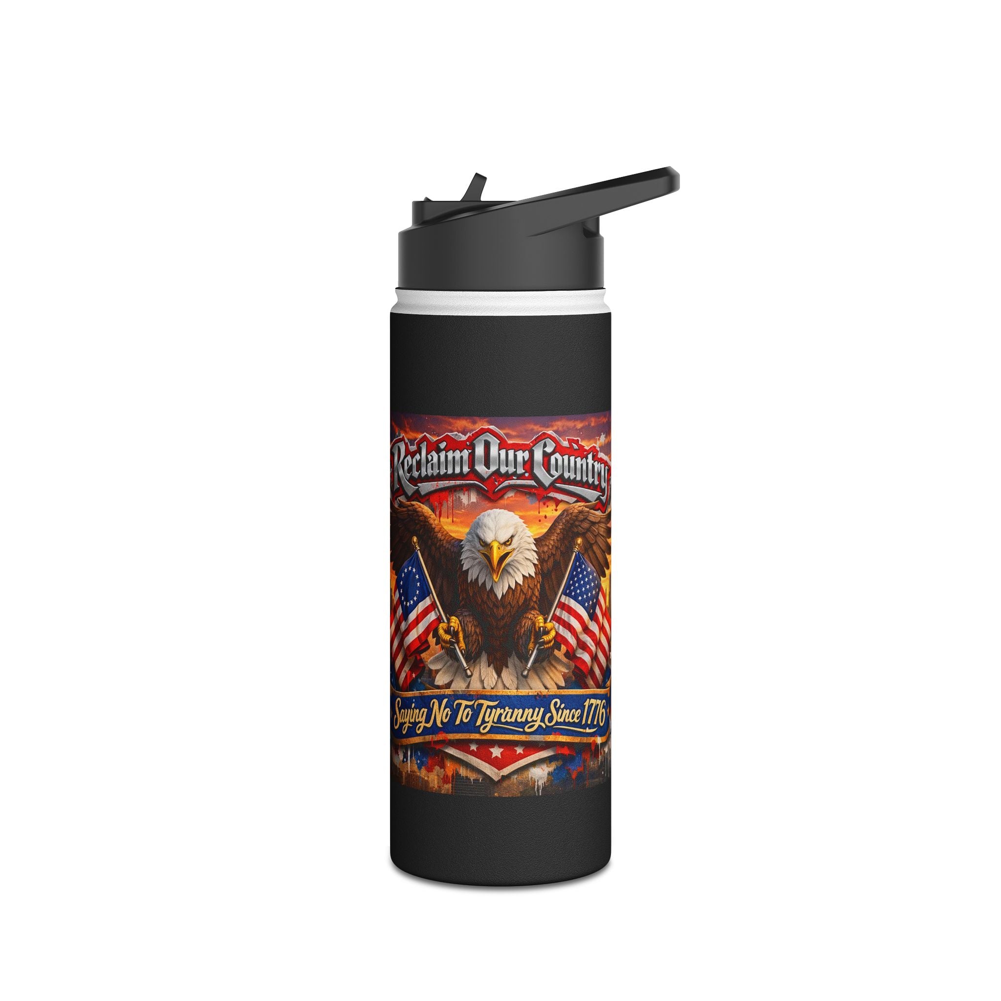 Patriotic Eagle & Flag Stainless Steel Water Bottle – “1776” Rustic American Liberty Design