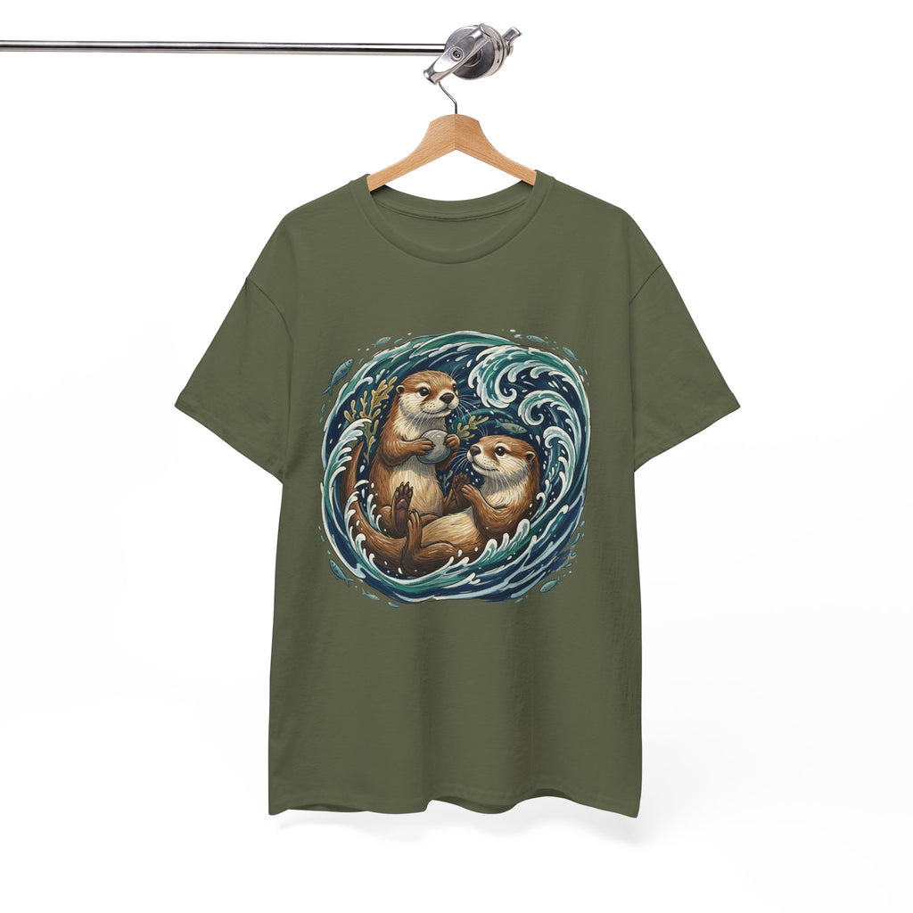 Playful Otter Pair T-Shirt — Cute Otters by the Waves Tee