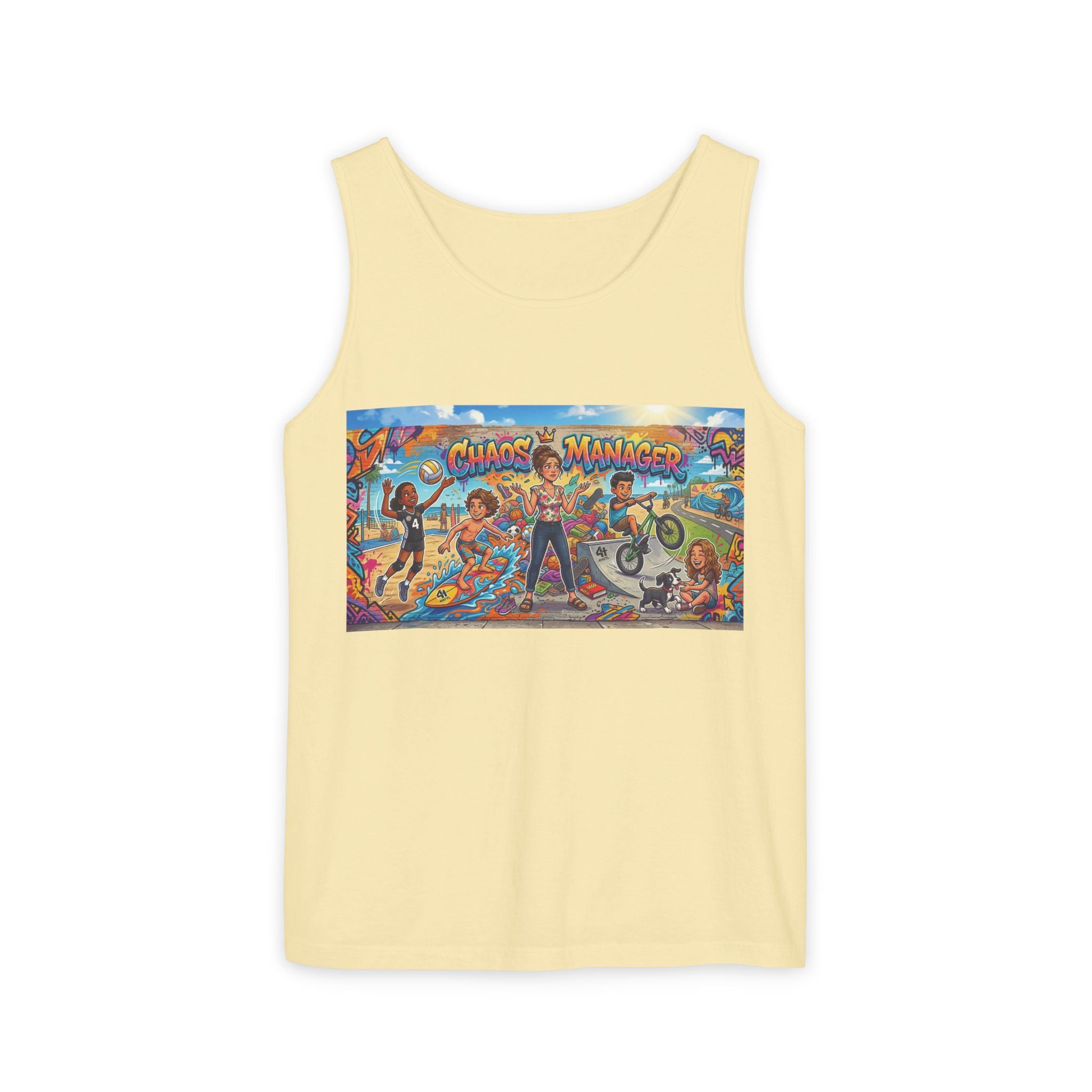 Chaos Manager Graphic Tank Top — Retro Skate & BMX Street Art Tee