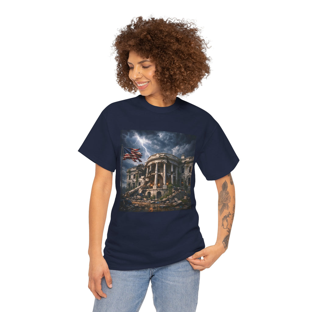 Dystopian White House Tee — Stormy Crumbling Graphic