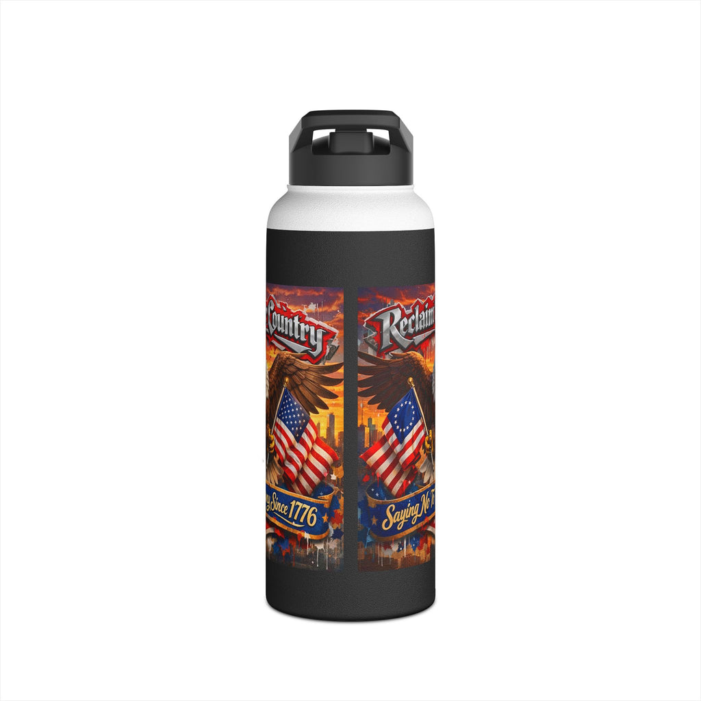 Patriotic Eagle & Flag Stainless Steel Water Bottle – “1776” Rustic American Liberty Design