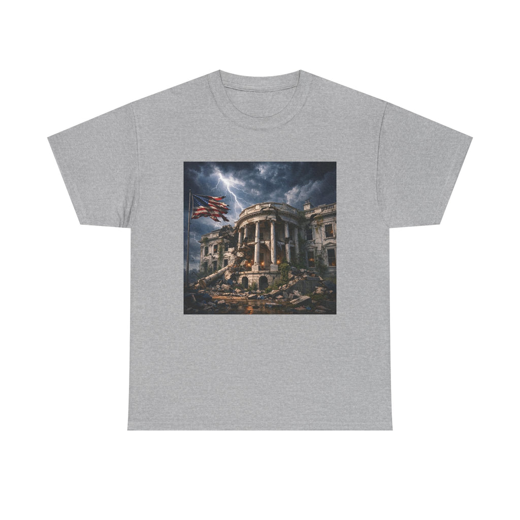 Dystopian White House Tee — Stormy Crumbling Graphic