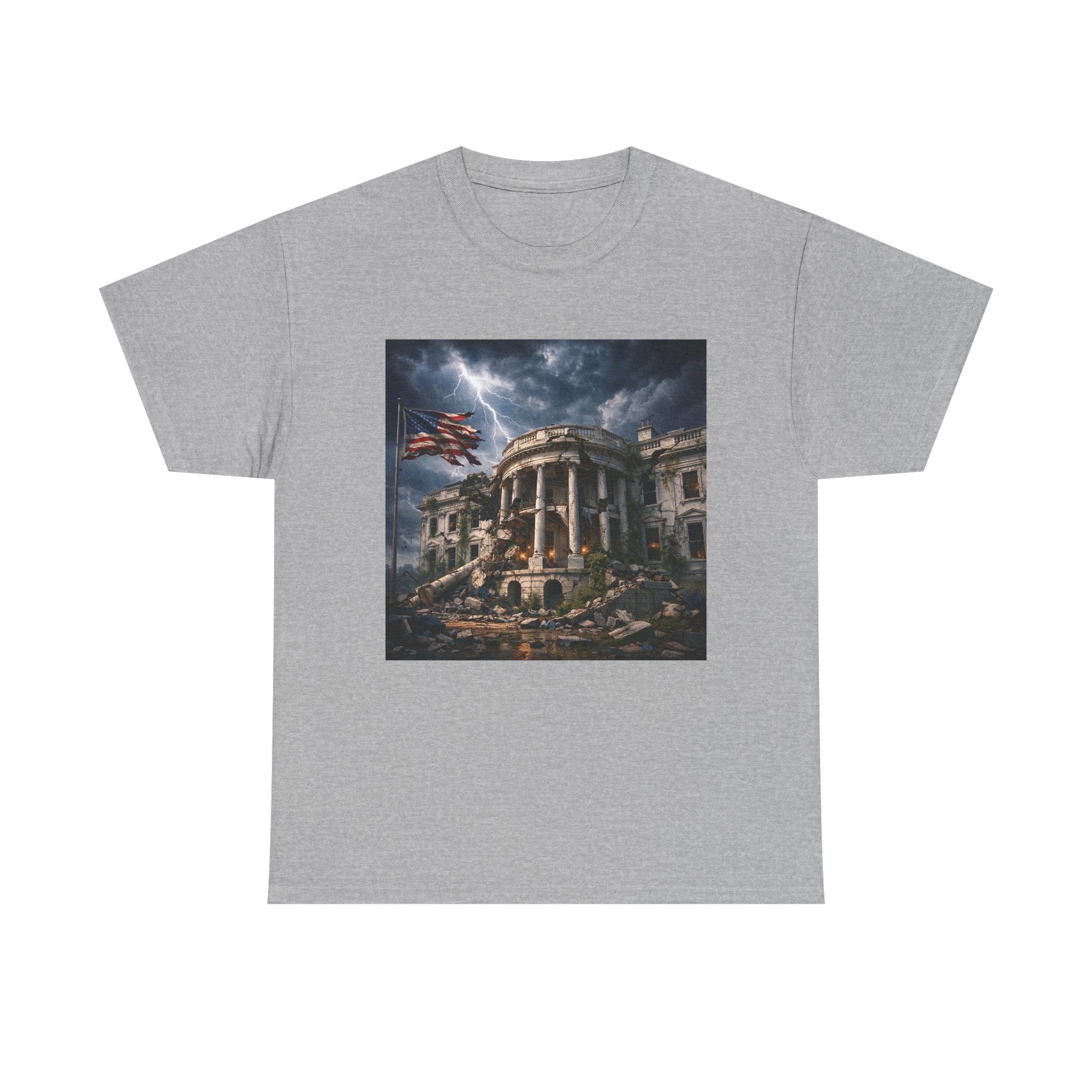 Dystopian White House Tee — Stormy Crumbling Graphic