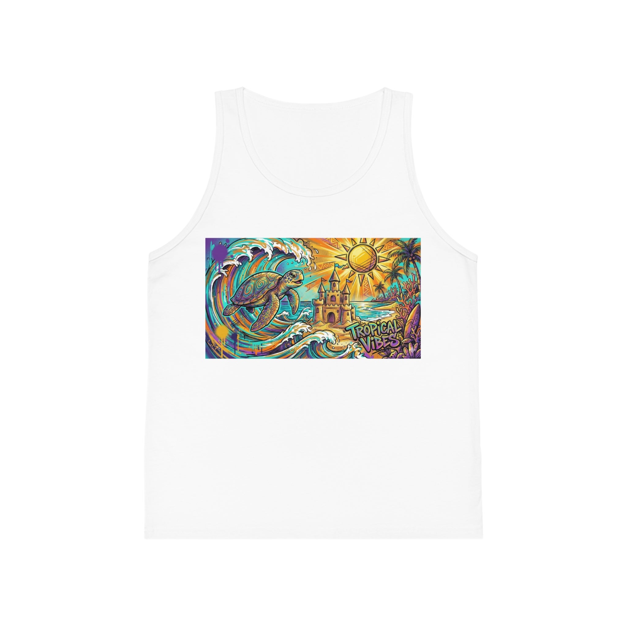 Tropical Vibes Kids Tank Top — Beach Waves & Sun Design