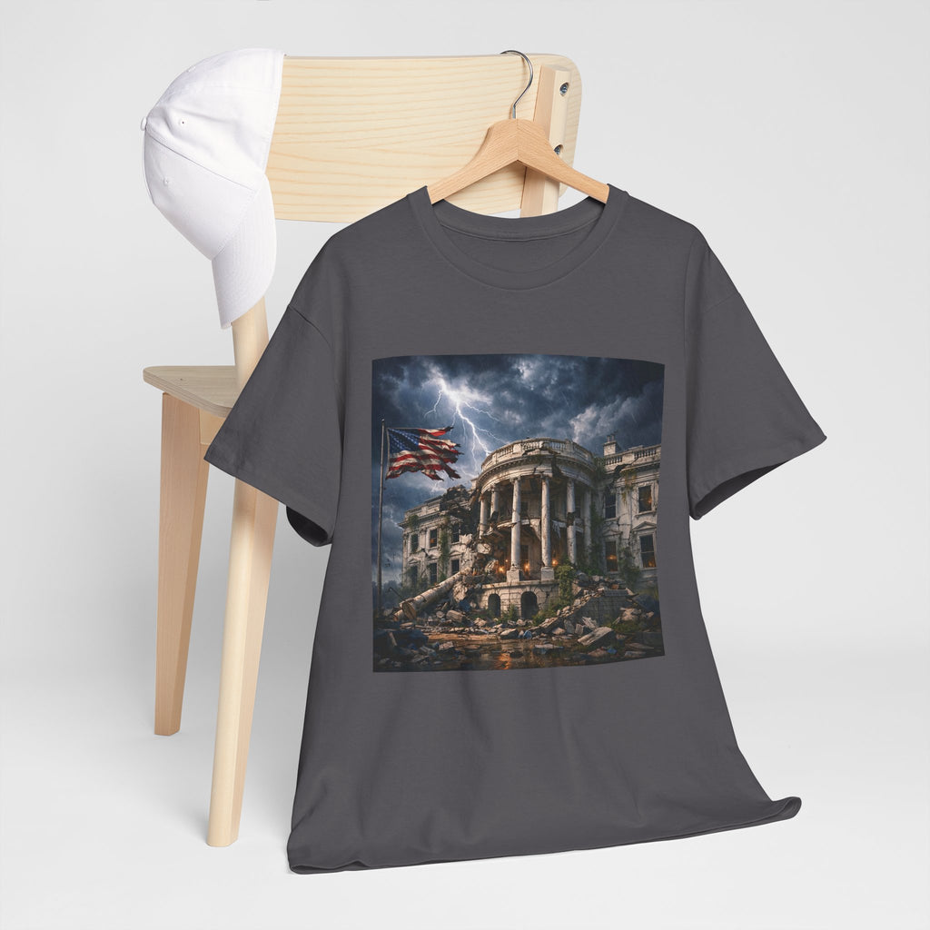 Dystopian White House Tee — Stormy Crumbling Graphic