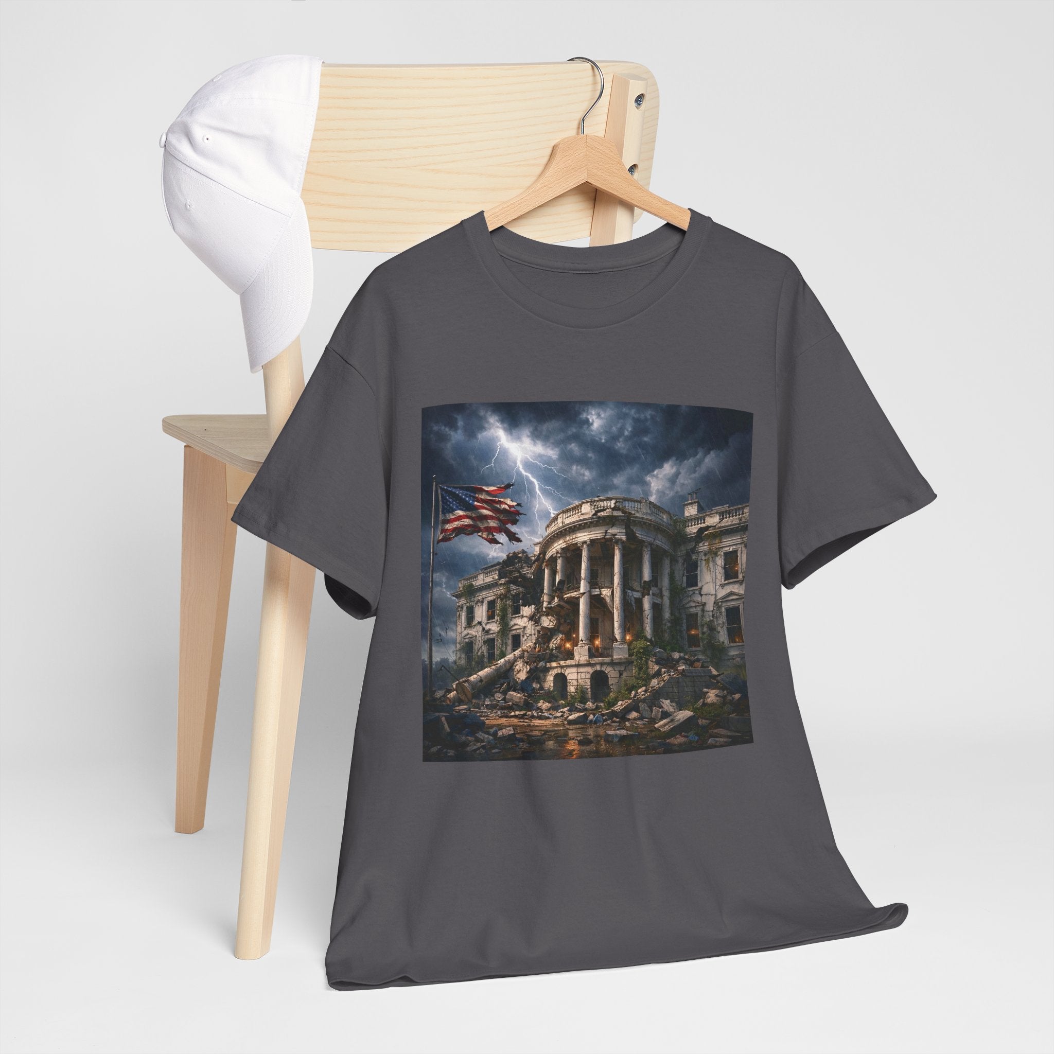 Dystopian White House Tee — Stormy Crumbling Graphic