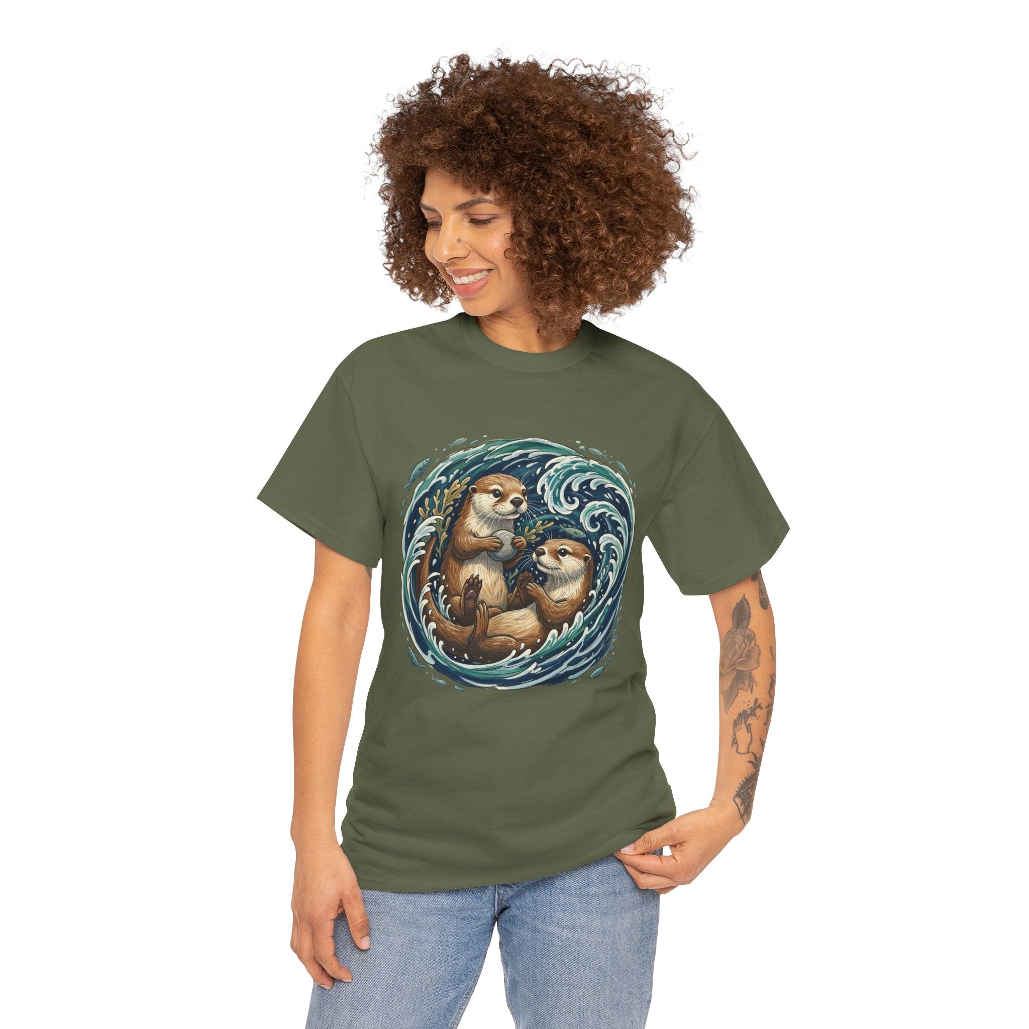 Playful Otter Pair T-Shirt — Cute Otters by the Waves Tee