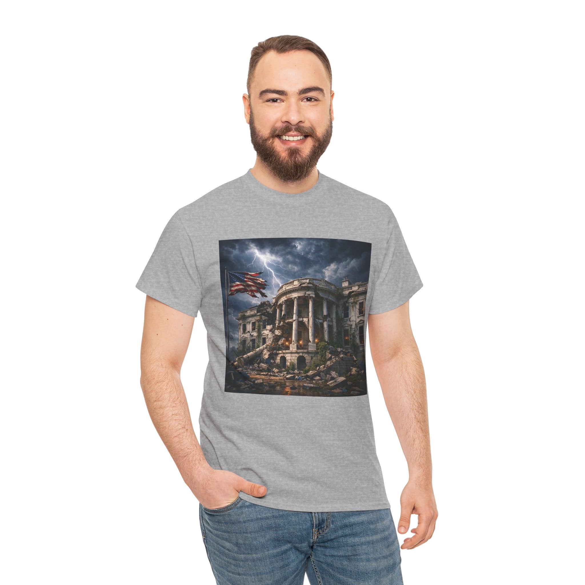 Dystopian White House Tee — Stormy Crumbling Graphic